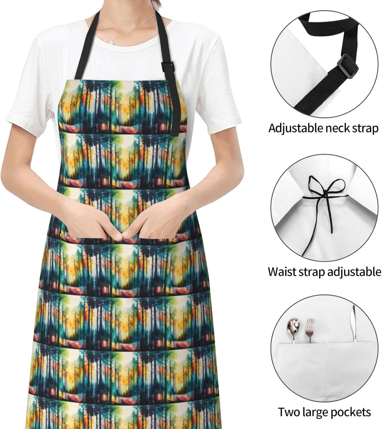 YANYU Tree Art Print 28x33 In Kitchen Apron Stylish Chef Apron with Po
