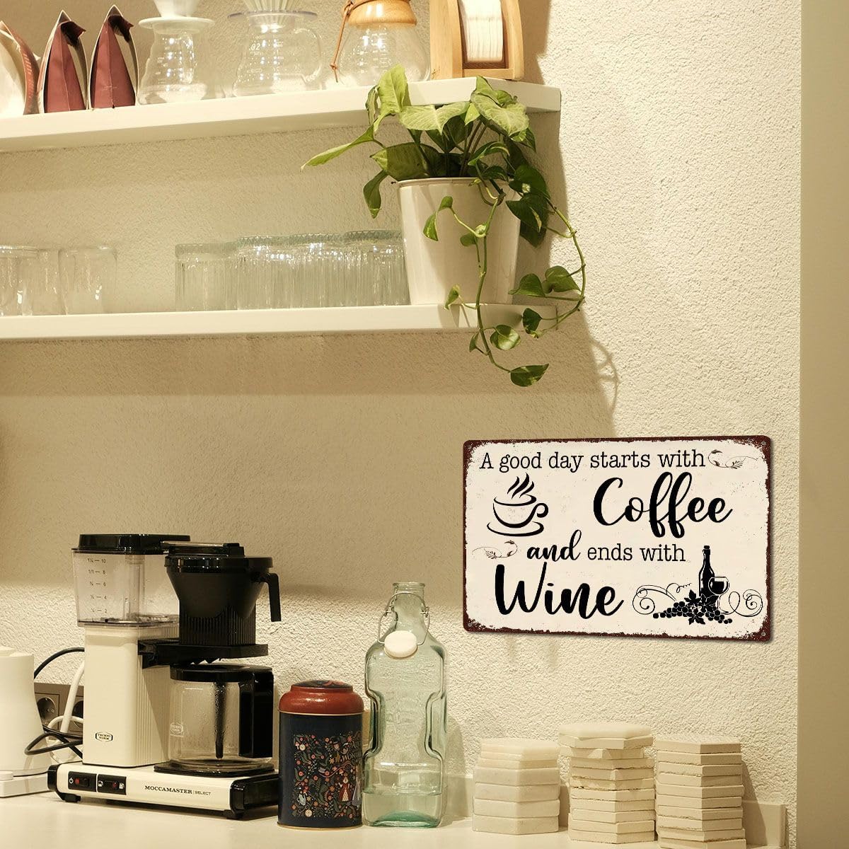 A Good Day Starts with Coffee and Ends with Wine Metal Tin Sign – 8x12