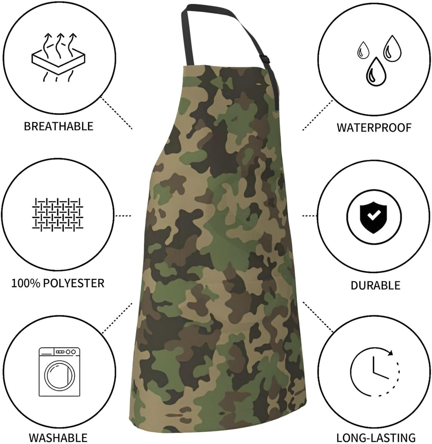 Green camo print Waterproof apron with pocket adjustable cooking apron for adult kitchen bibs to bake