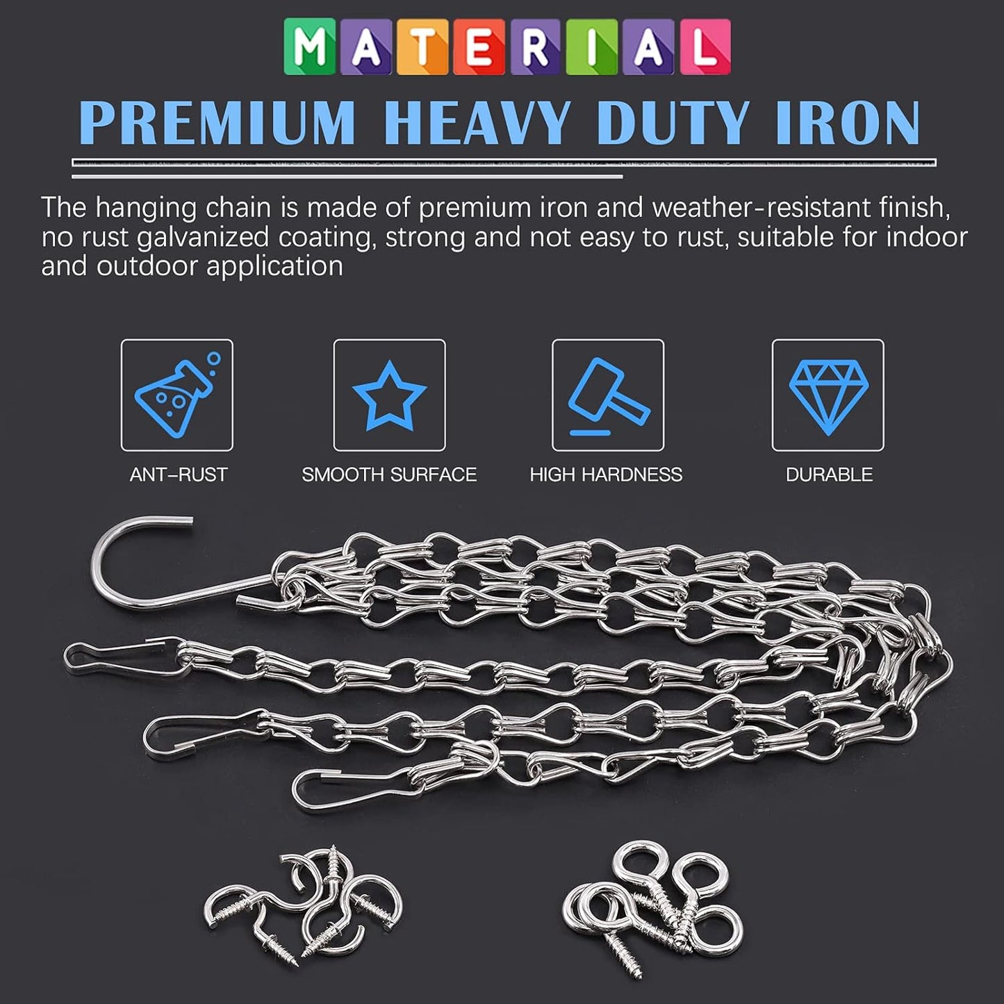 Glarks 15Pcs 16 Inch Metal Hanging Basket Chains Set, 3 Point Flower Plant Pot Replacement Chains with Hooks for Bird Feeders, Planters, Lanterns and Ornaments