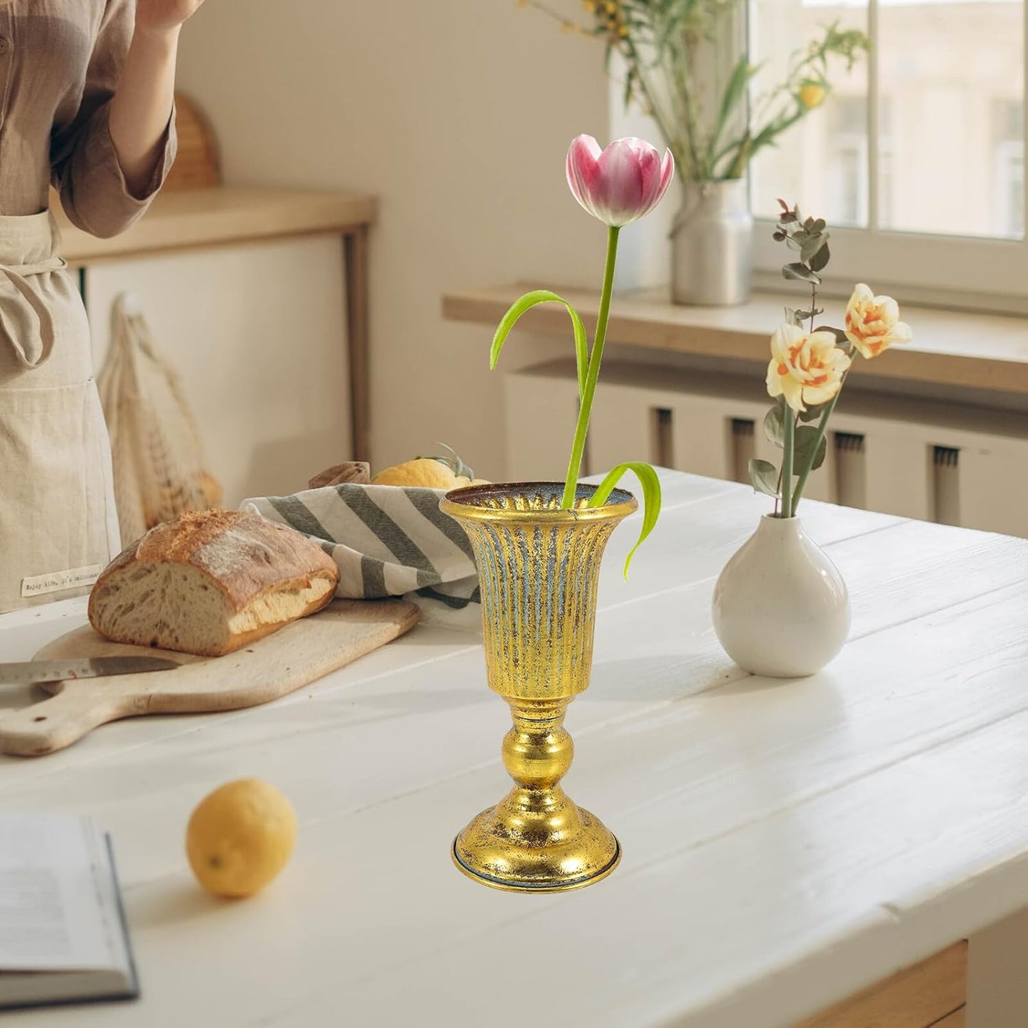 Milisten Vintage Metal Vase Decorative Flower Planter Retro Gold Iron 