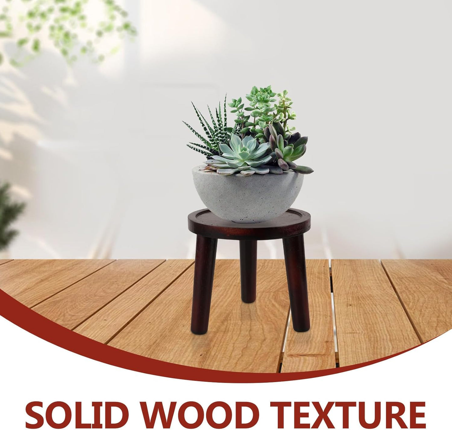 PRETYZOOM Indoor Decorative Plant Stand Flowerpot Pedestal Wooden Bonsai Pot Holder Crimson Mid-size Indoor Planter Display for Living Room Bedroom
