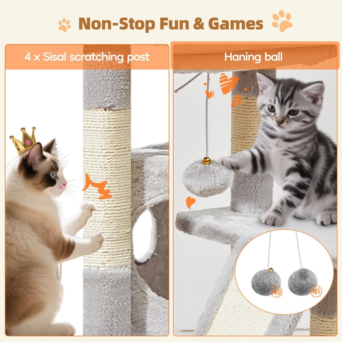 Taoqimiao Cat Tree,38.2-Inch Cat Tower for Indoor Cats,Suitable for Ki