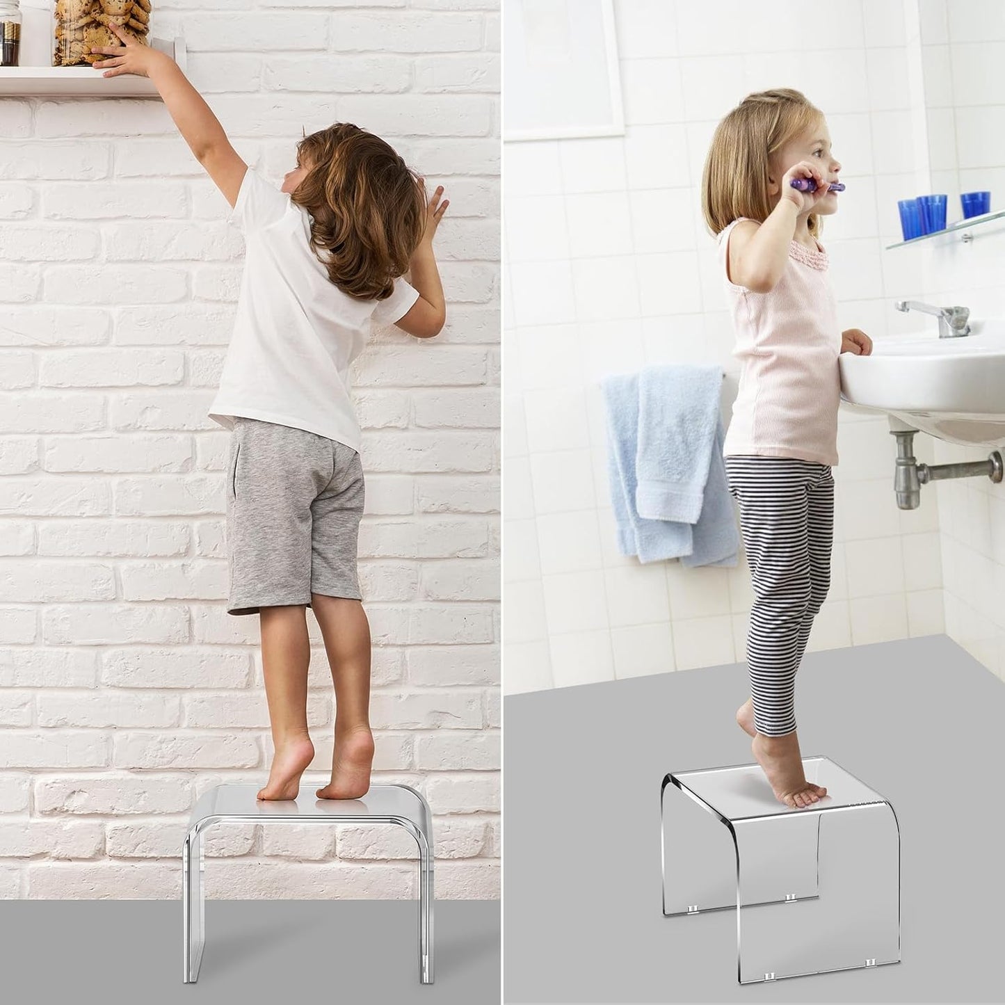 Acrylic Non-Slip Step Stools, Step Stool for Kids, Acrylic Stool, Step Stool for Adults, Toilet Stool, Plant Stand, Footstool, Display Rack (Non-Slip（2 Pack）)
