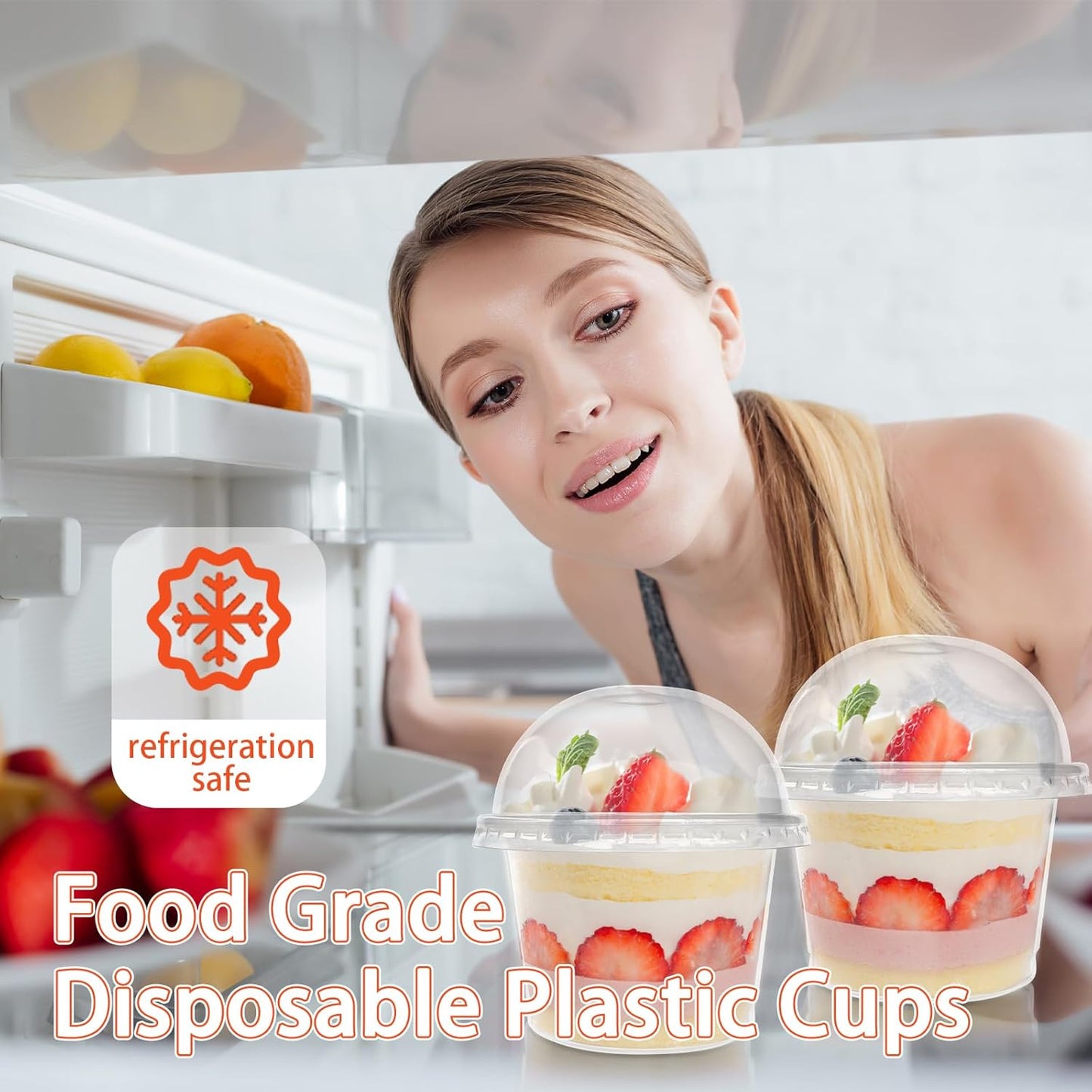 50 Pcs 8 OZ Disposable Plastic Cups with Dome Lids,Clear Dessert Cup,Mini Parfait Appetizer Containers for Ice Cream,Cake,Fruit,Pudding,Jello Shot,Drink,Yogurt,Soups,Salad,Snacks