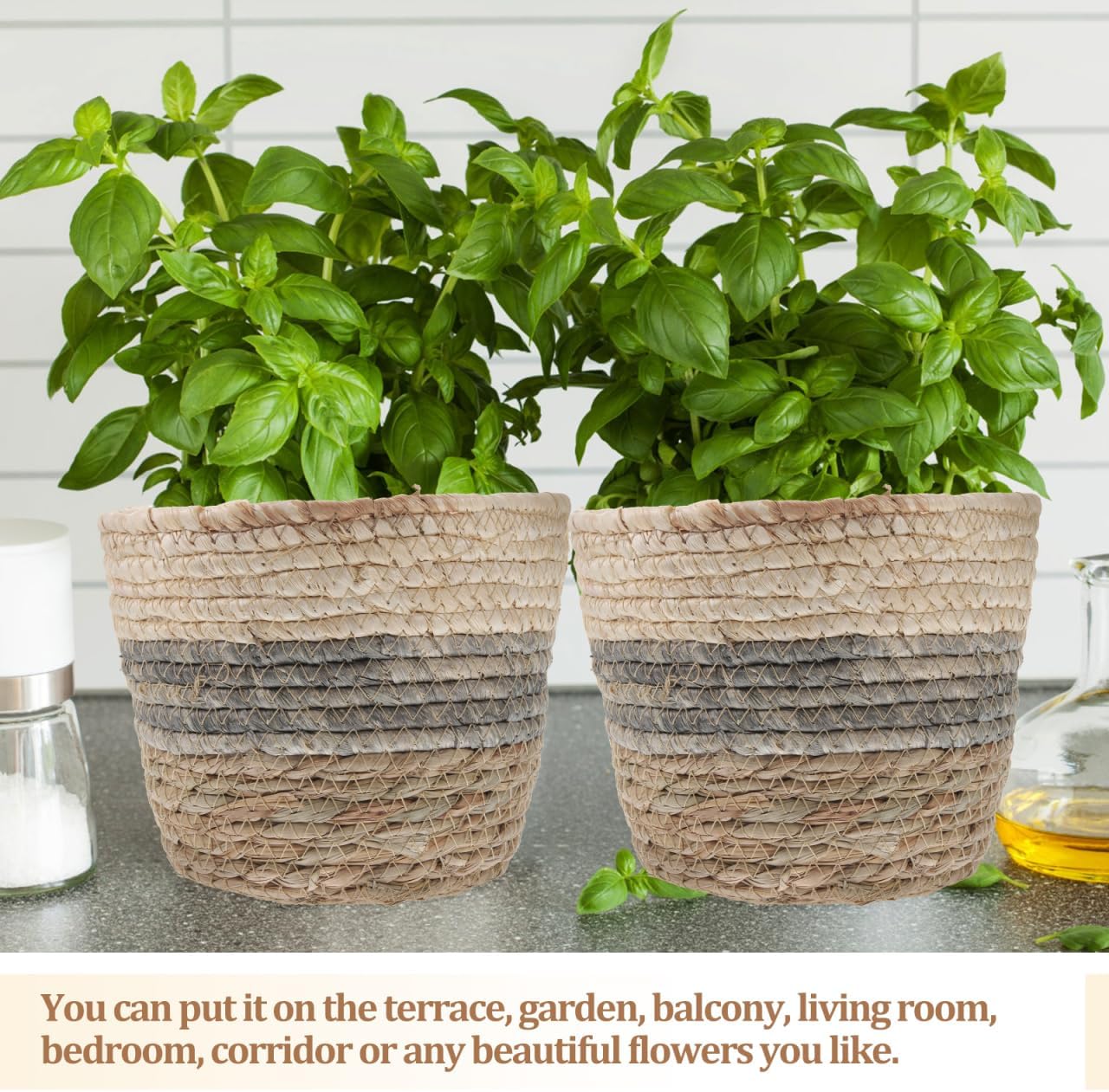 2PCS Plant Baskets Indoor with Liner Rattan Pots Planter Baskets Seagrass Indoor Planter Wicker Planters for and Outdoor Plants