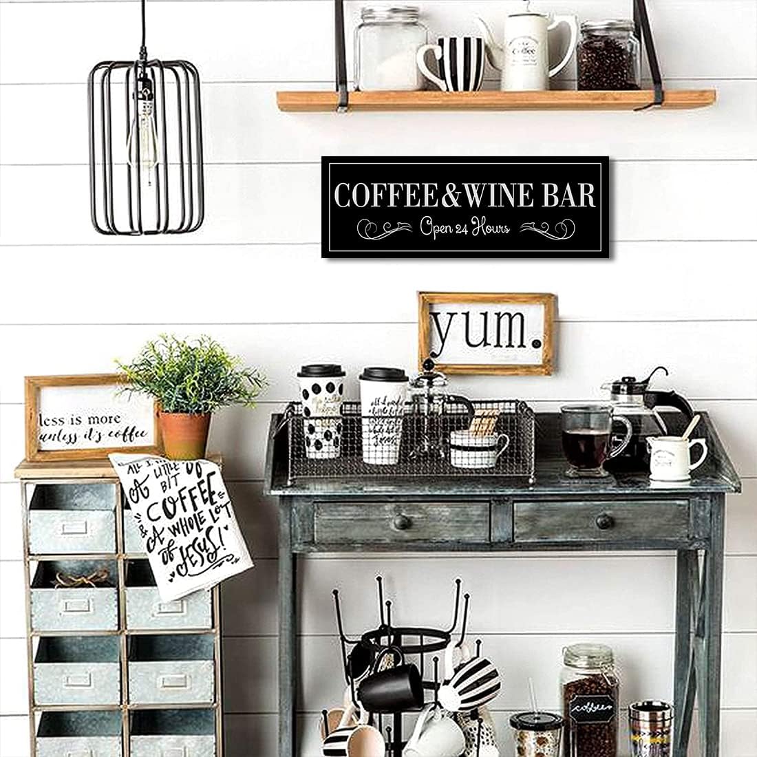 WOWGOOMO Coffee and Wine Bar Signs Decor, Classic Kitchen Wine Cabinet