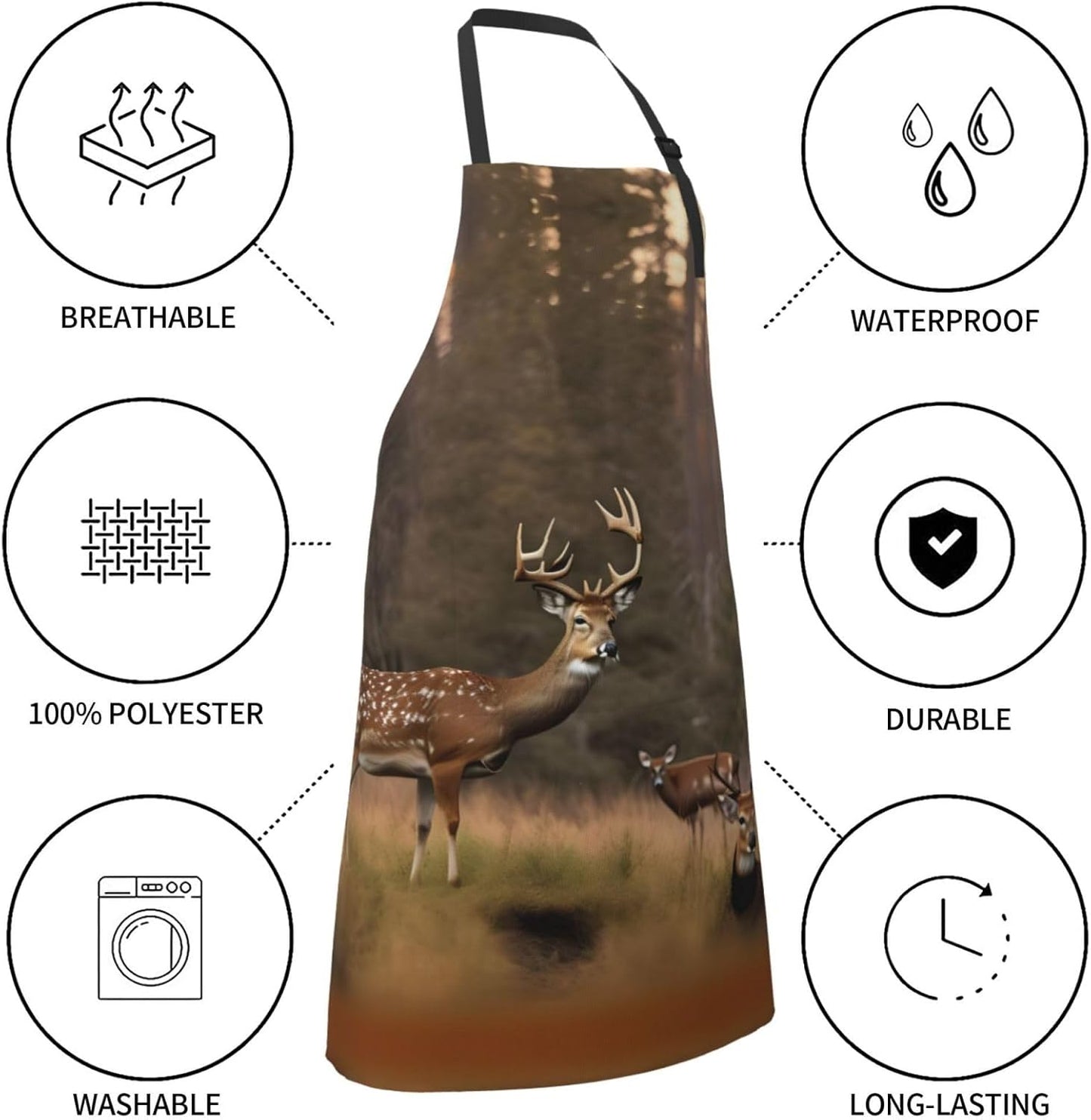 Deer Hunting Print Laundry apron 28x33 In Waterproof Kitchen Apron with Pockets for Cooking Baking