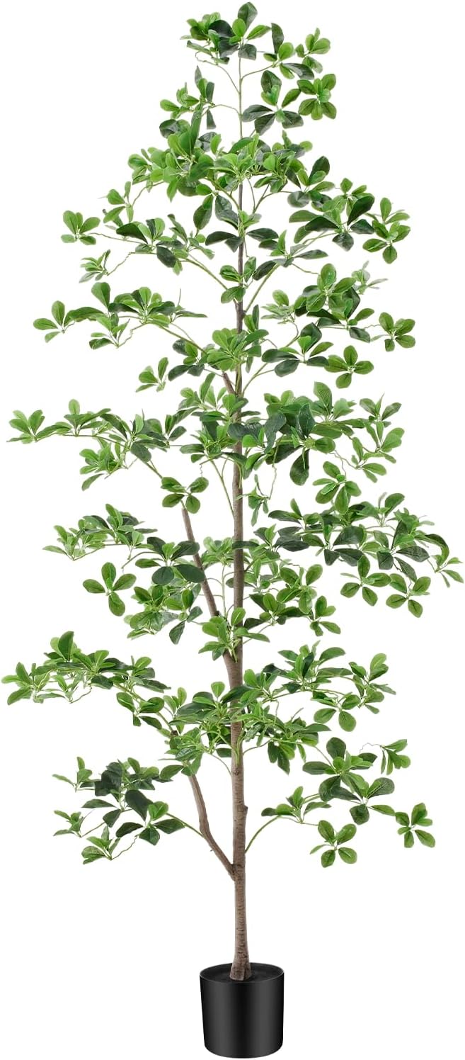 7ft Tall Artificial Black Olive Tree with 1260 Lifelike Leaves, Tall Fake Greenery Olive Silk Plants Artificial Tree Indoors in Pots, Faux Olivo Tree for Living Room Office Decor