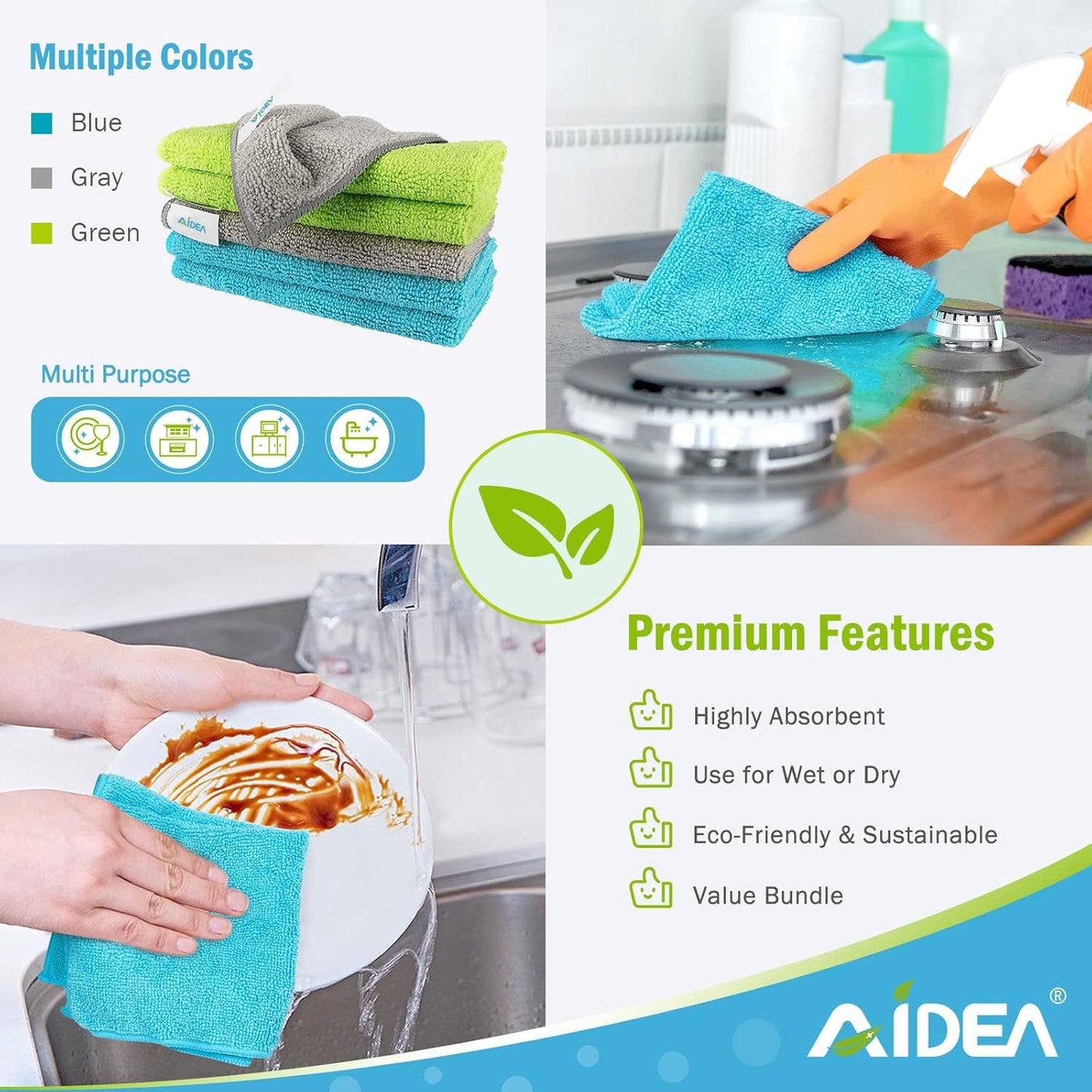 AIDEA Microfiber Cleaning Cloth-50PK, Soft Microfiber Towels for Cars,