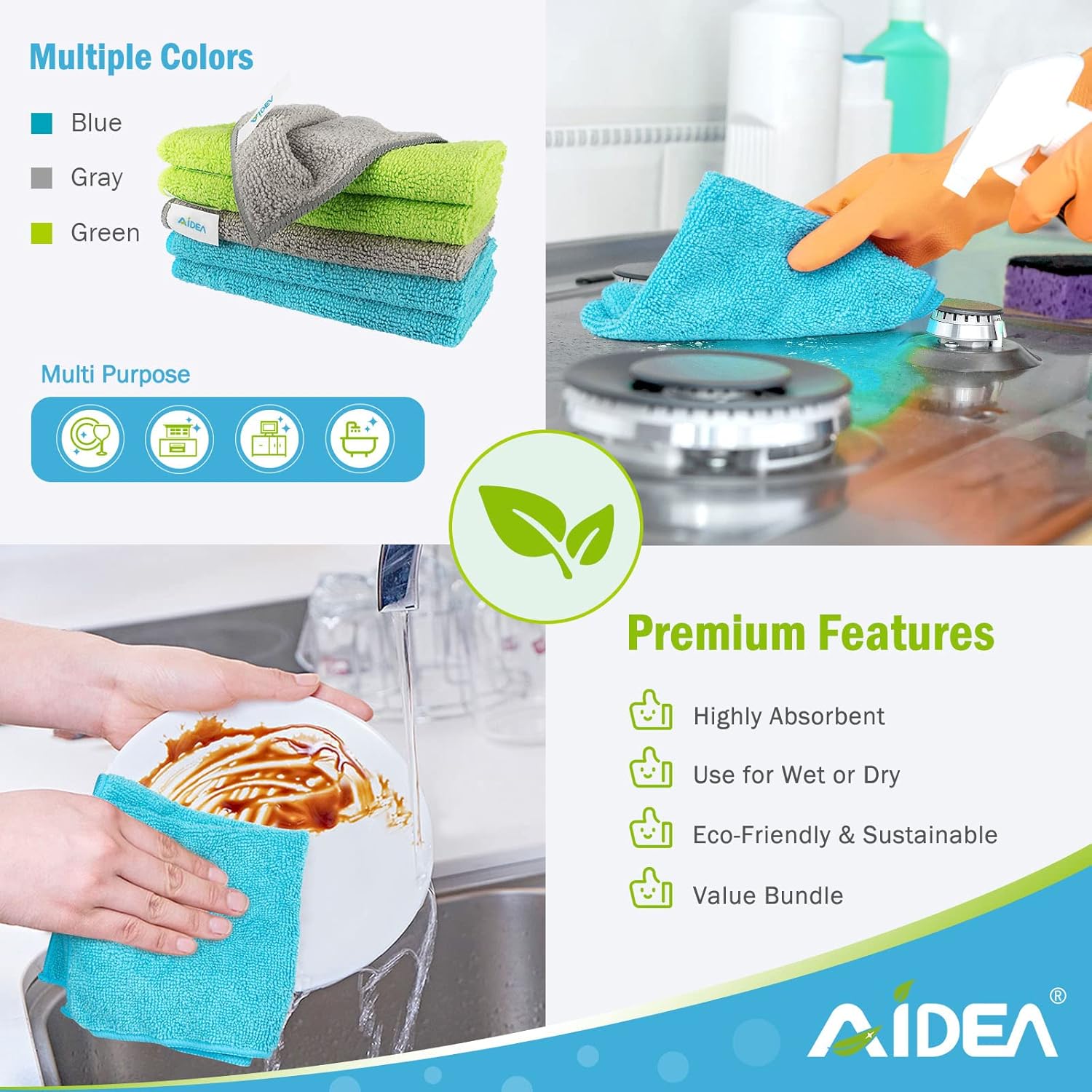 AIDEA Microfiber Cleaning Cloth-50PK, Soft Microfiber Towels for Cars,