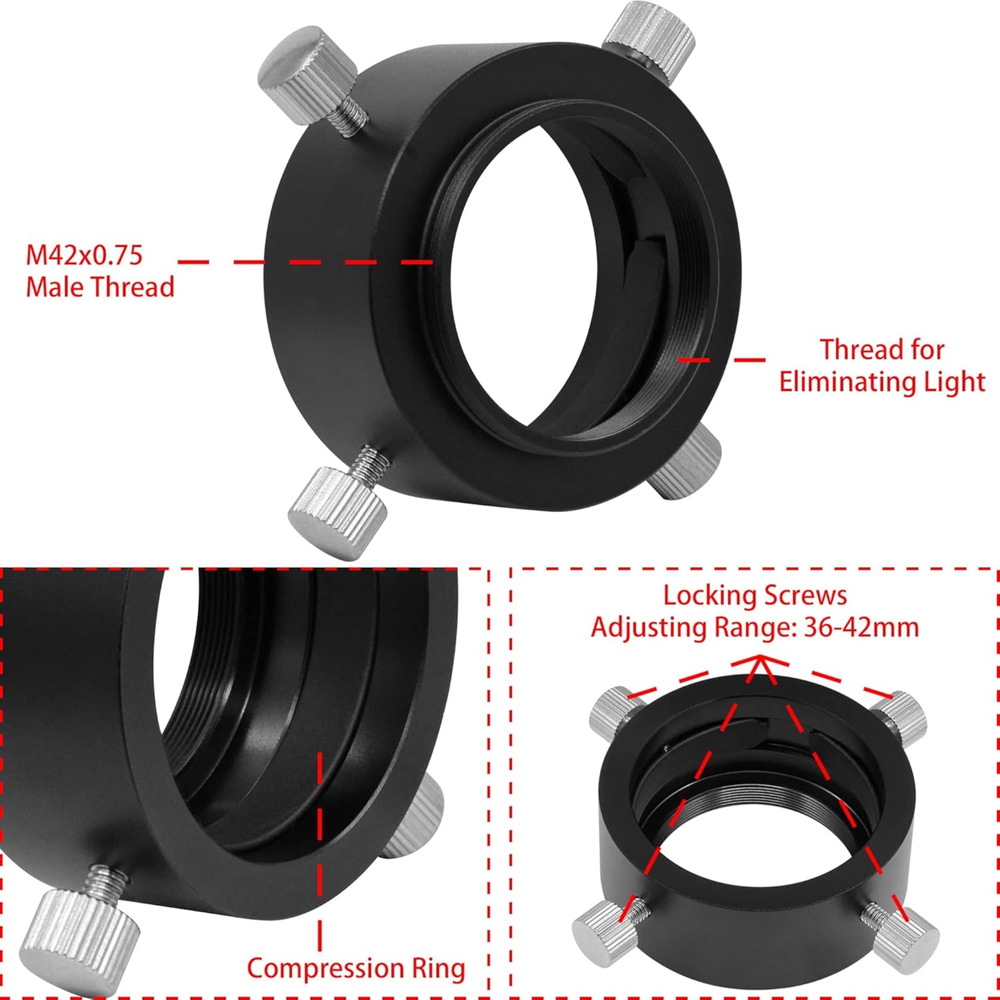 Universal T2 Camera Photo Adapter for Telescope and Spotting Scope - eyepieces Adaptor 36-42mm - Attach Your Camera or Smartphone to Suitable eyepieces