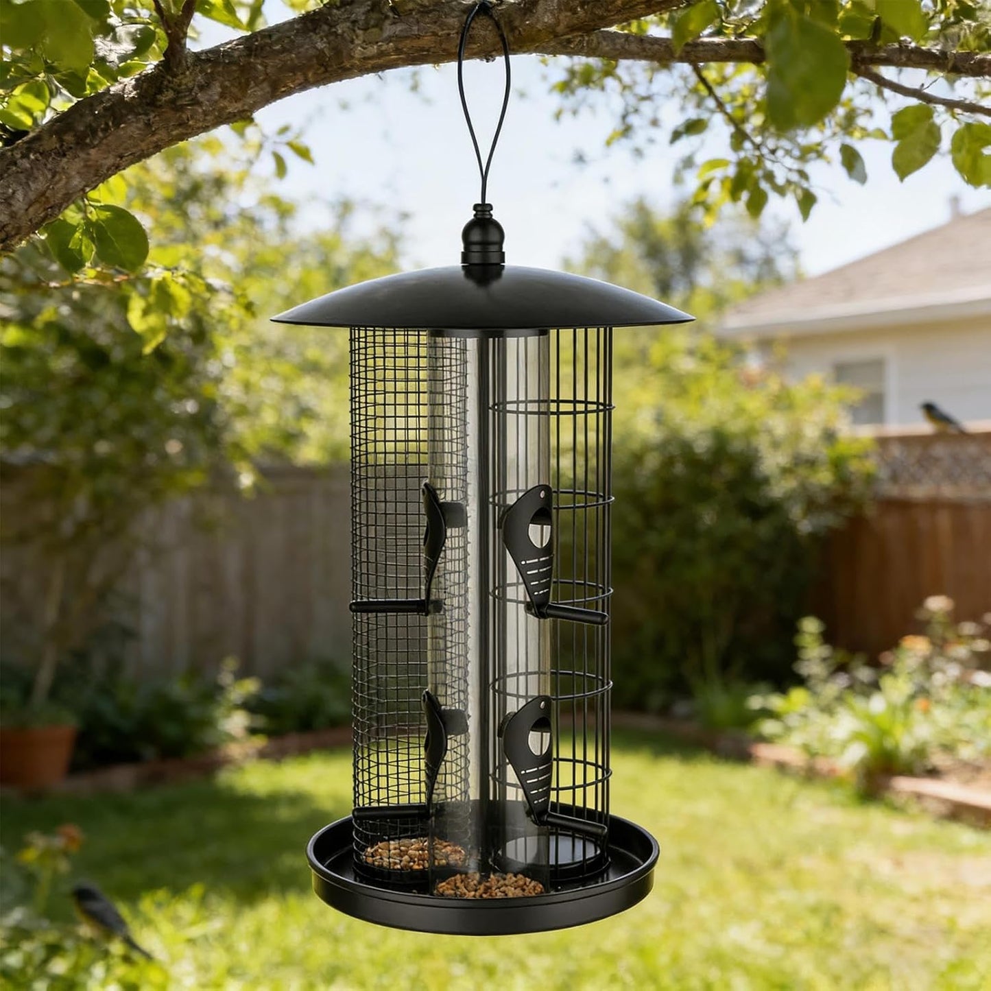 Squirrel Proof Bird Feeder, Triple Tube Outdoor Feeder, Weather-Resistant Feeding Station with Trays, Garden Wild Bird Container, Tube Container with Sturdy Design, Backyard Feeding for Finch