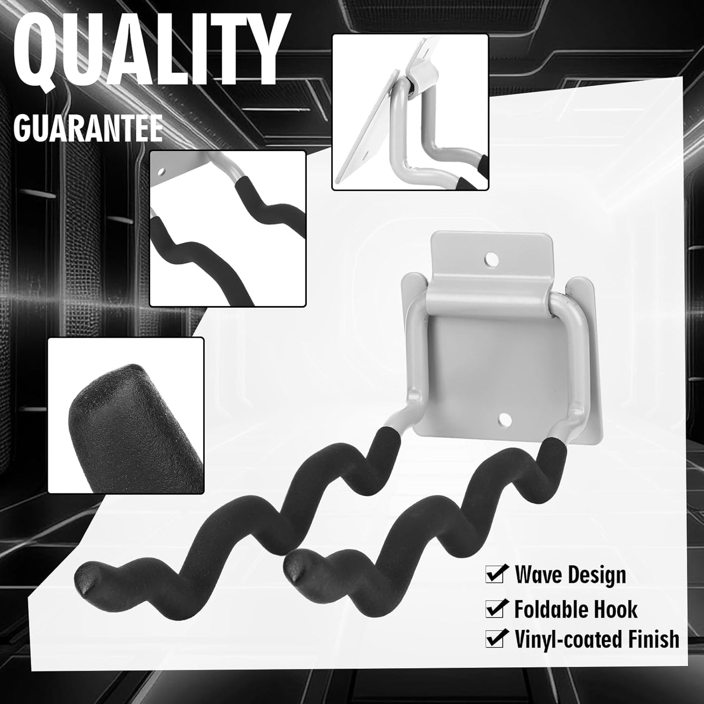 4 Pack Garage Hooks Heavy Duty 12" Ladder Hanger Wave Wall Mount Hanger Foldable Garage Storage Utility Hooks for Car Tires Ladder Shovels Chairs Power Tools Garden Tools Organization