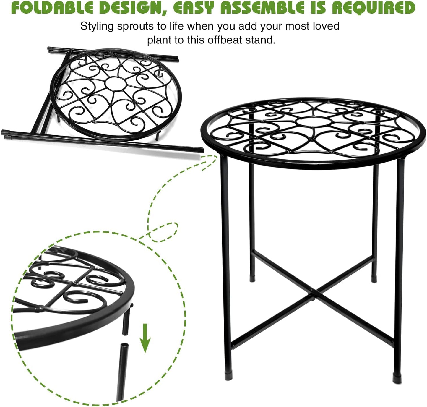 15" Tall Metal Plant Stand, 2 Pack 11" Wide Round Plant Stand for Flow