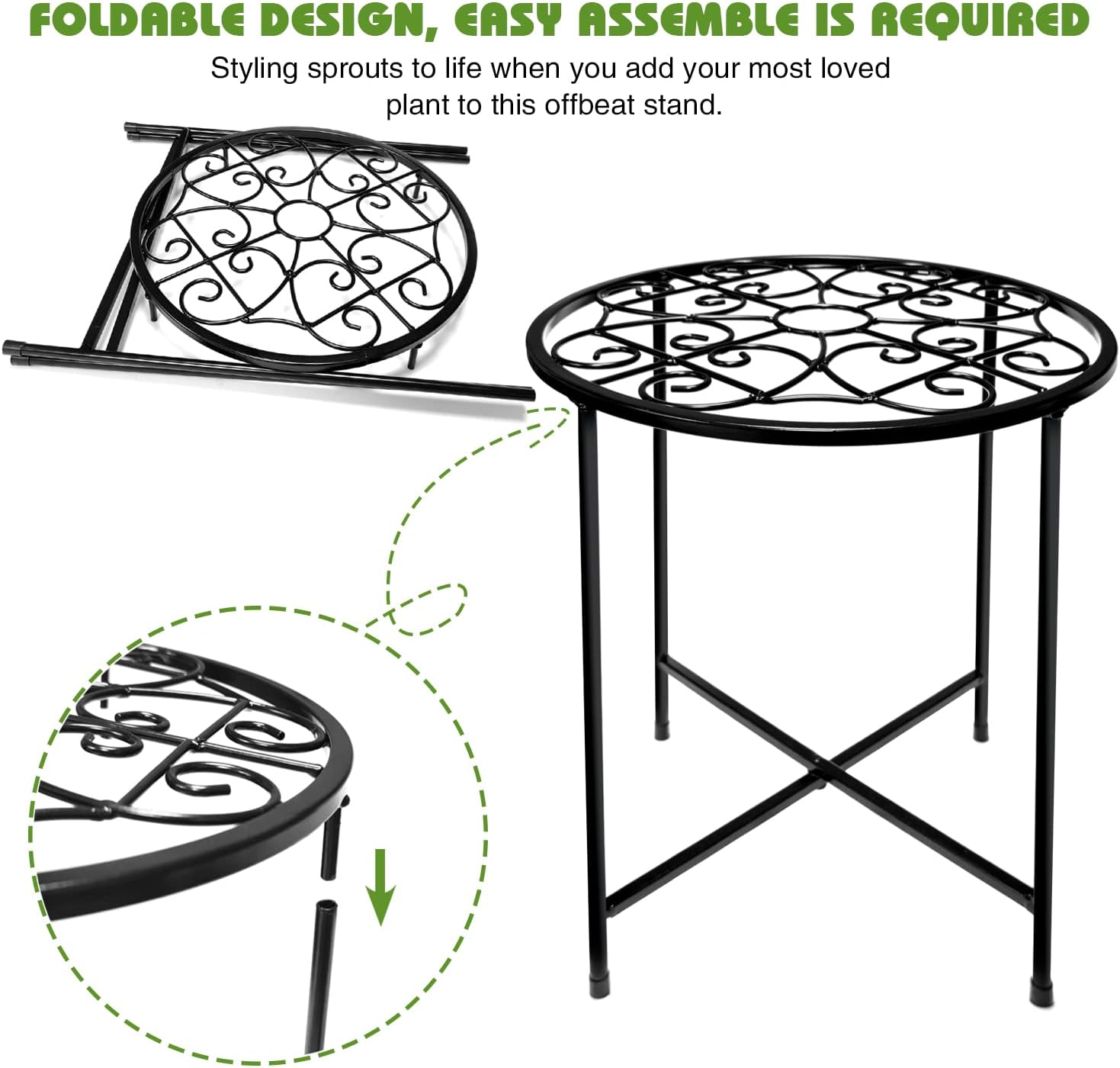 15" Tall Metal Plant Stand, 2 Pack 11" Wide Round Plant Stand for Flow