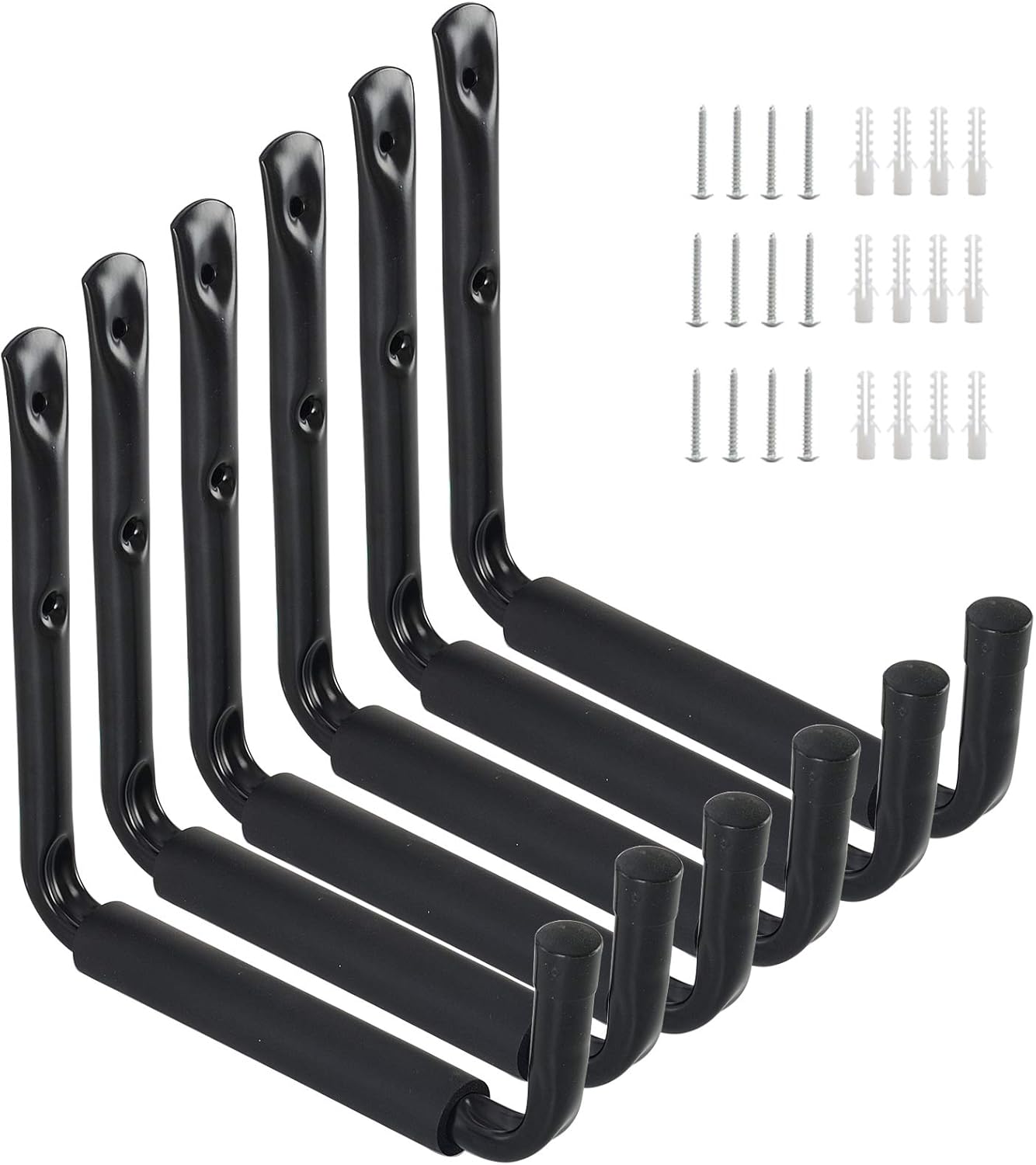 Ihomepark Heavy Duty Garage Storage Utility Hooks with 9''Jumbo Arm, Wall Mount Garage Hanger & Organizer for Ladder Tool Chair Hose(6 Pack - Black)