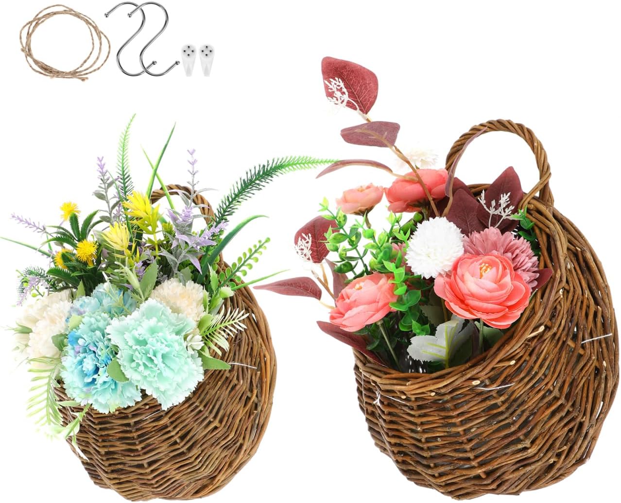 Yardwe Wicker Planter Wall Hanging Flower Pot Set - Rattan Hanging Basket for Indoor Outdoor Garden Decor 2 Pieces 4.7X10.5X4.7 Inches