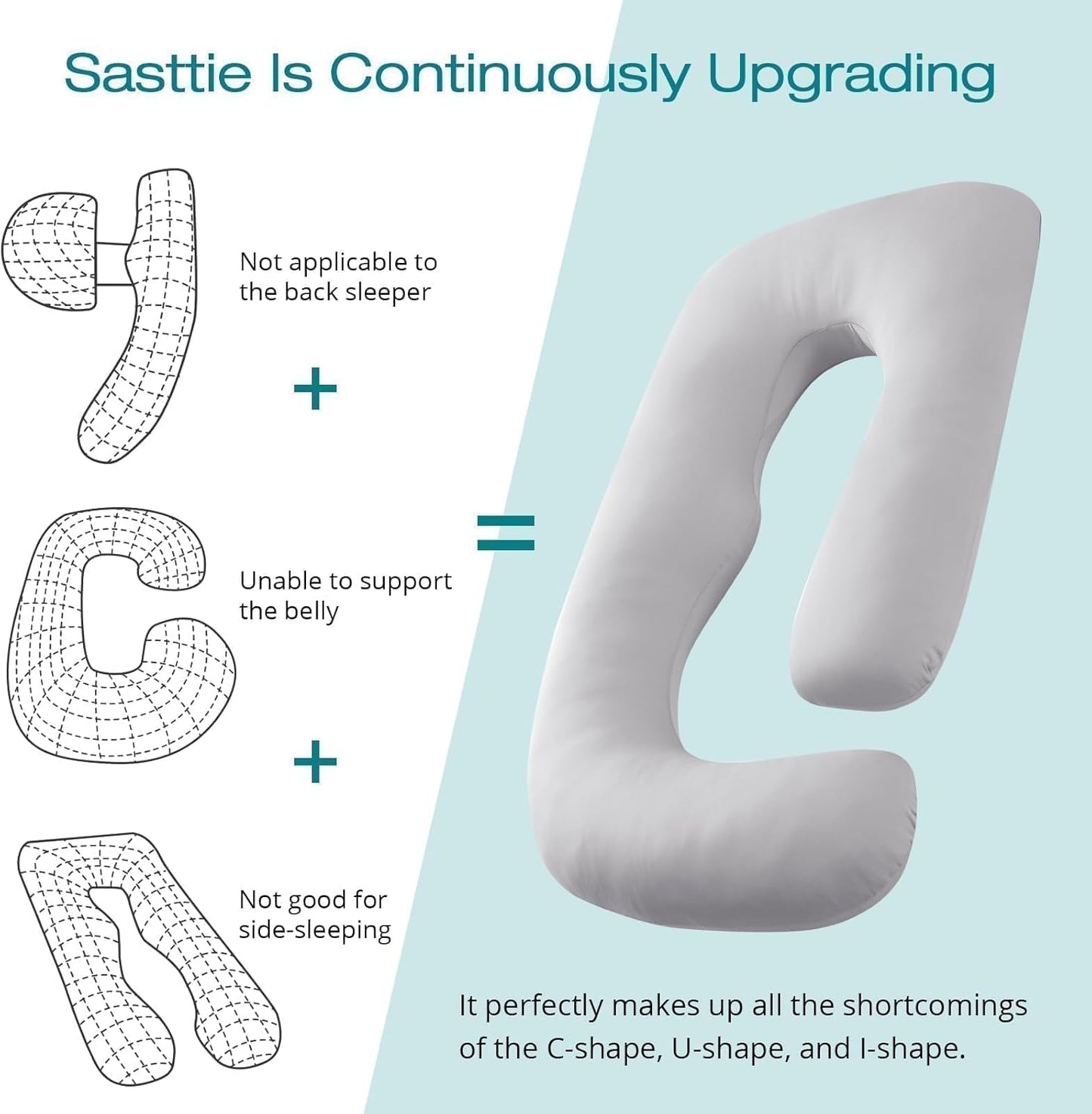 Sasttie Pregnancy Pillows for Sleeping, U Shaped Cooling Full Body Pillow with Removable Cover, Pregnant Women Must Haves, Maternity Essential, Light Grey