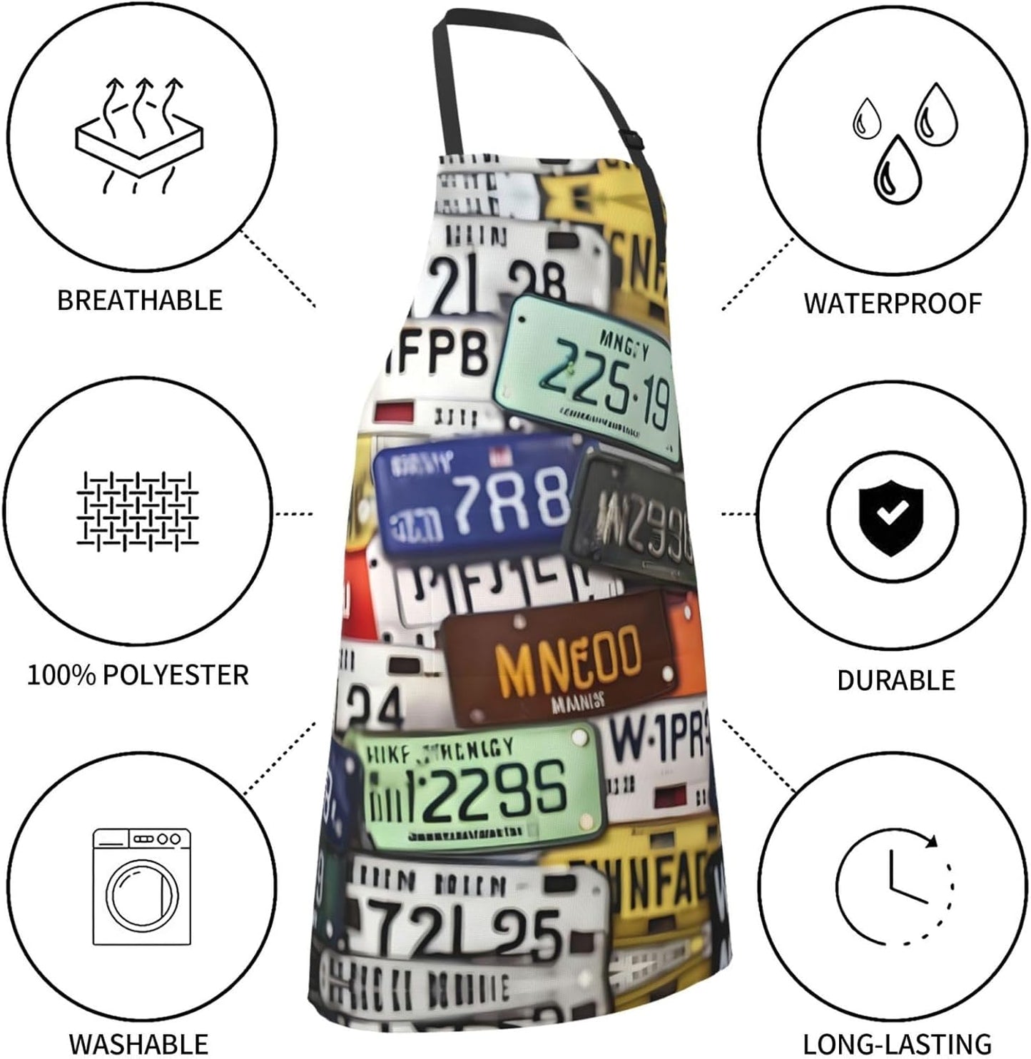 License Plate print Waterproof apron with pocket adjustable cooking apron for adult kitchen bibs to bake
