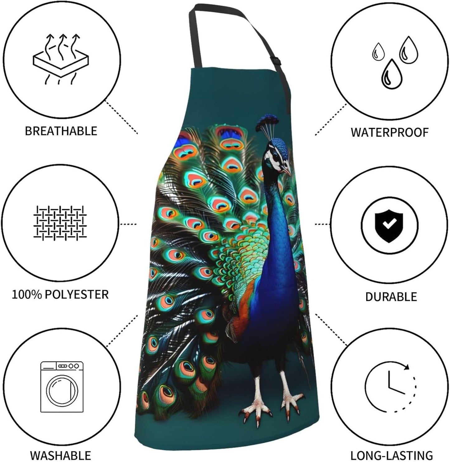 Beautiful peacock print Waterproof apron with pocket adjustable cooking apron for adult kitchen bibs to bake