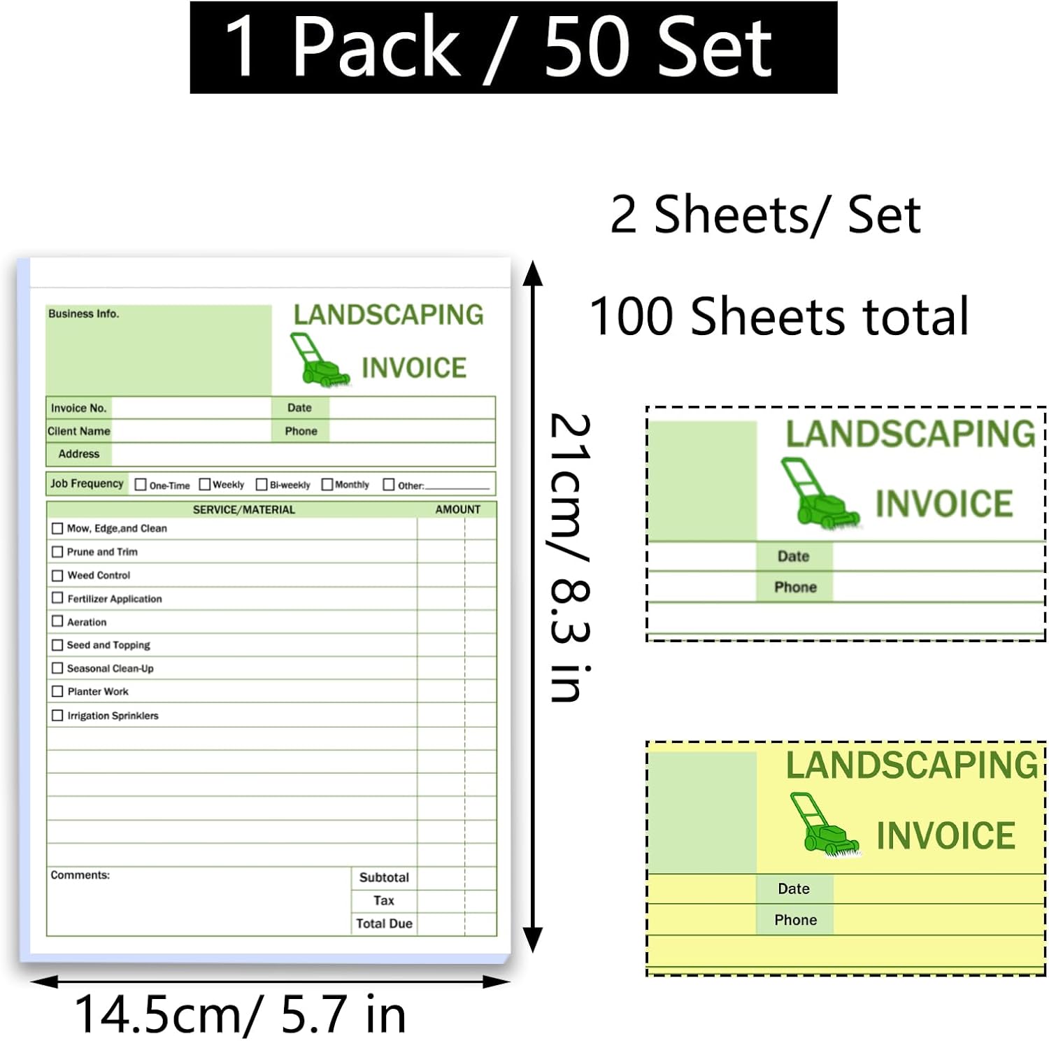 Garden Service Invoice Receipt Book, 2-Part Carbonless Landscaping Inv