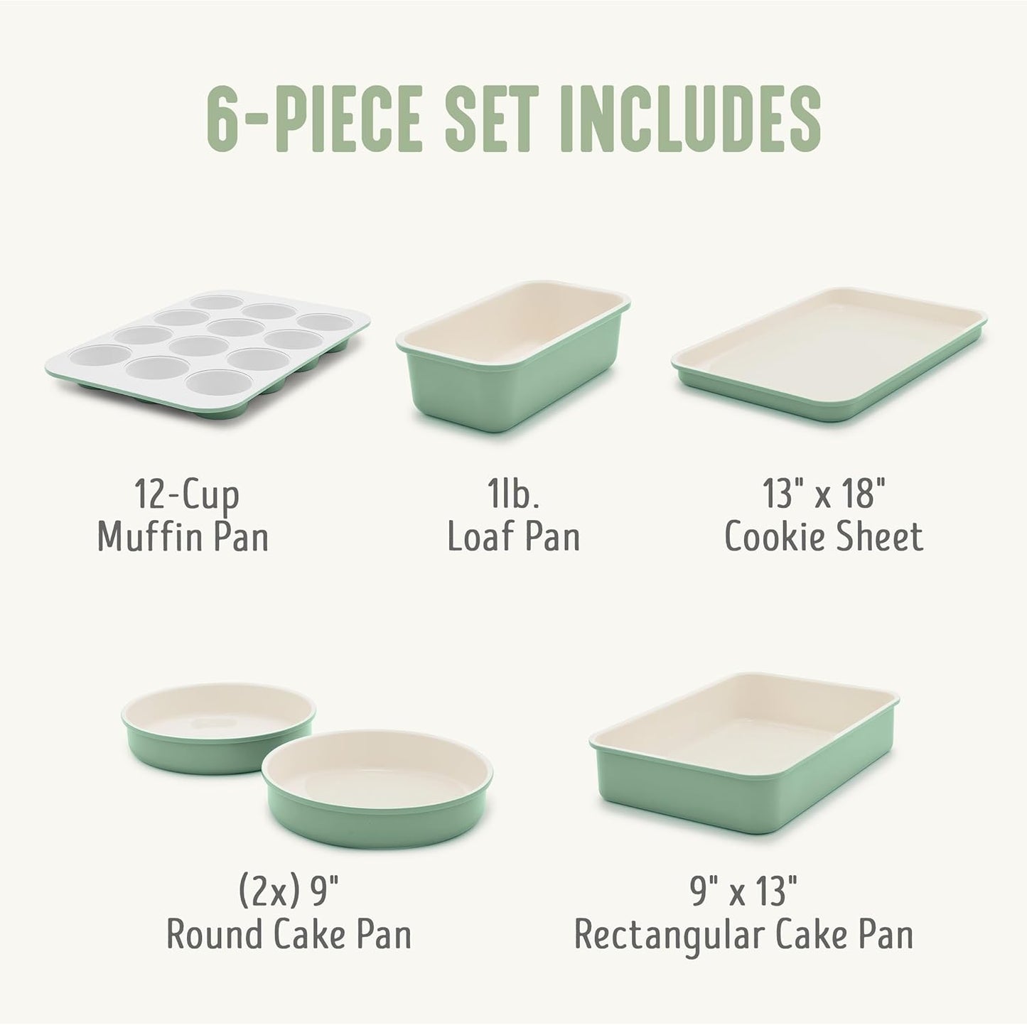 GreenLife 6 Piece Nonstick Bakeware Set, Non-Toxic PFAS-Free Ceramic O