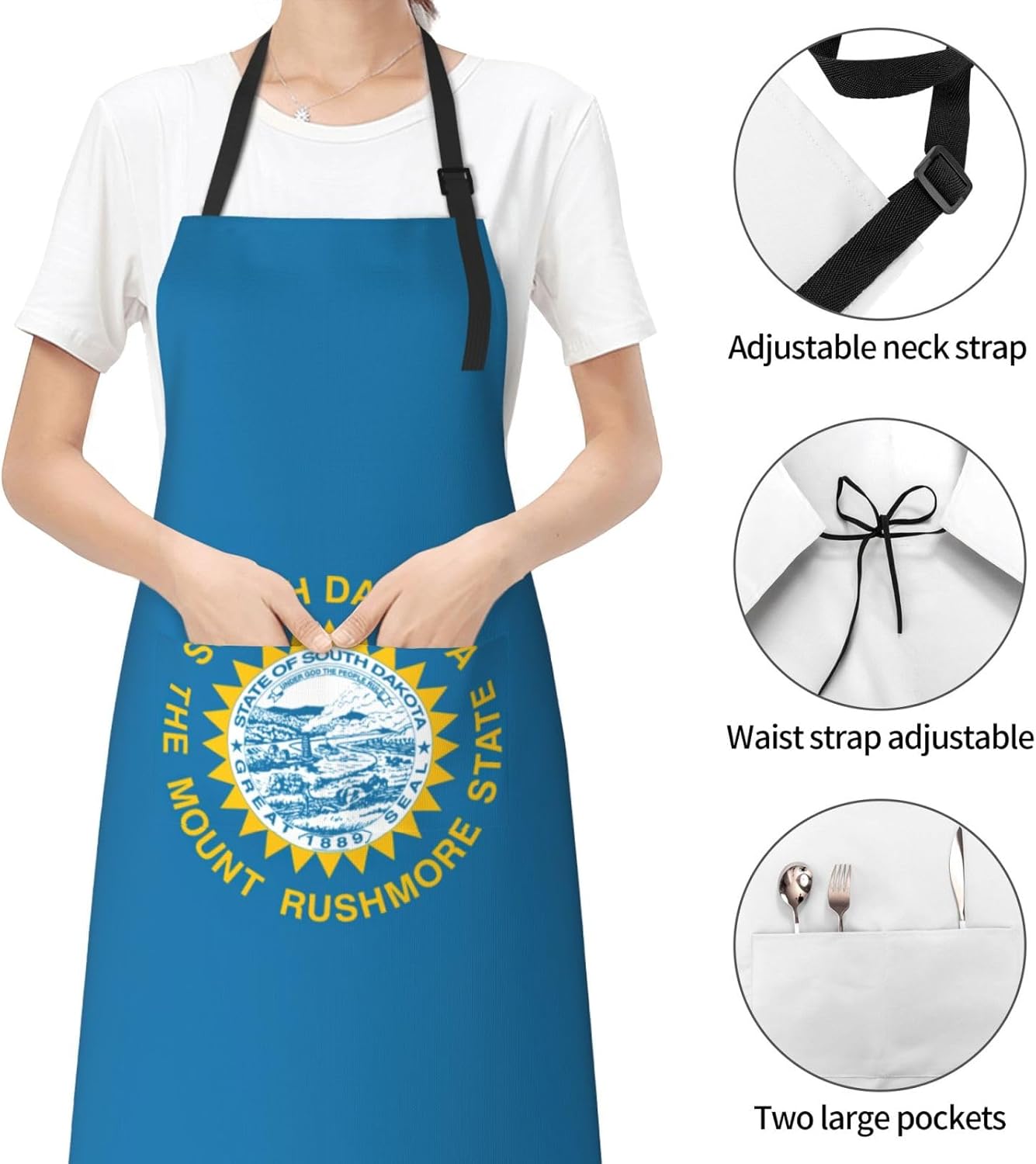South Dakota Flag print Waterproof chef's apron with pocket apron for kitchen cooking baking barbecue and gardening