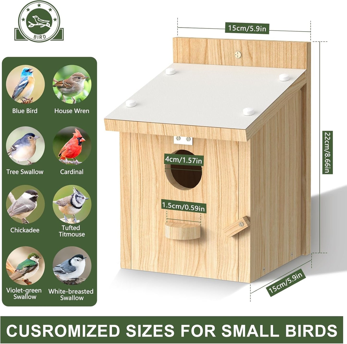 Bird Houses for Outside, Bluebird House with Standing Perch, Hanging Wood Bird House with Waterproof Acrylic Plate for Small Birds Bluebird Finch Swallow Wren Chickadee Assembly Required