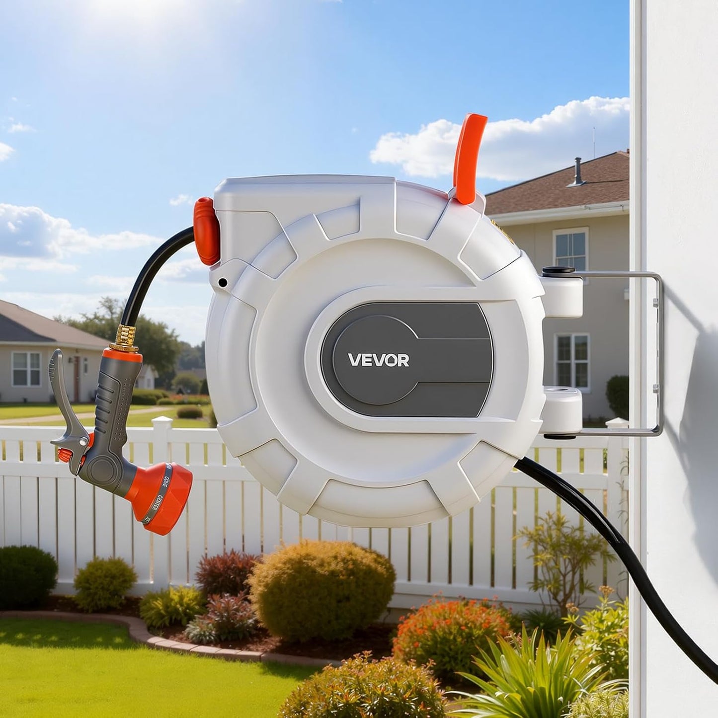 VEVOR Retractable Garden Hose Reel, 1/2 in x 50 ft, Wall Mounted Hose 