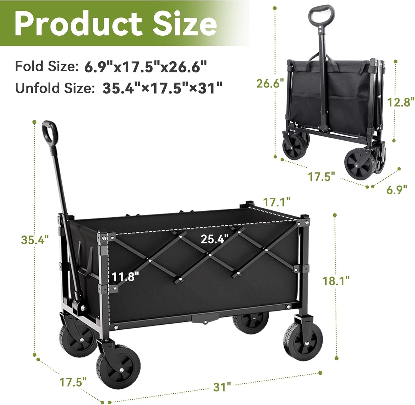 Wagons Carts Foldable, 360LBS Heavy Duty Collapsible Wagon with Wheels