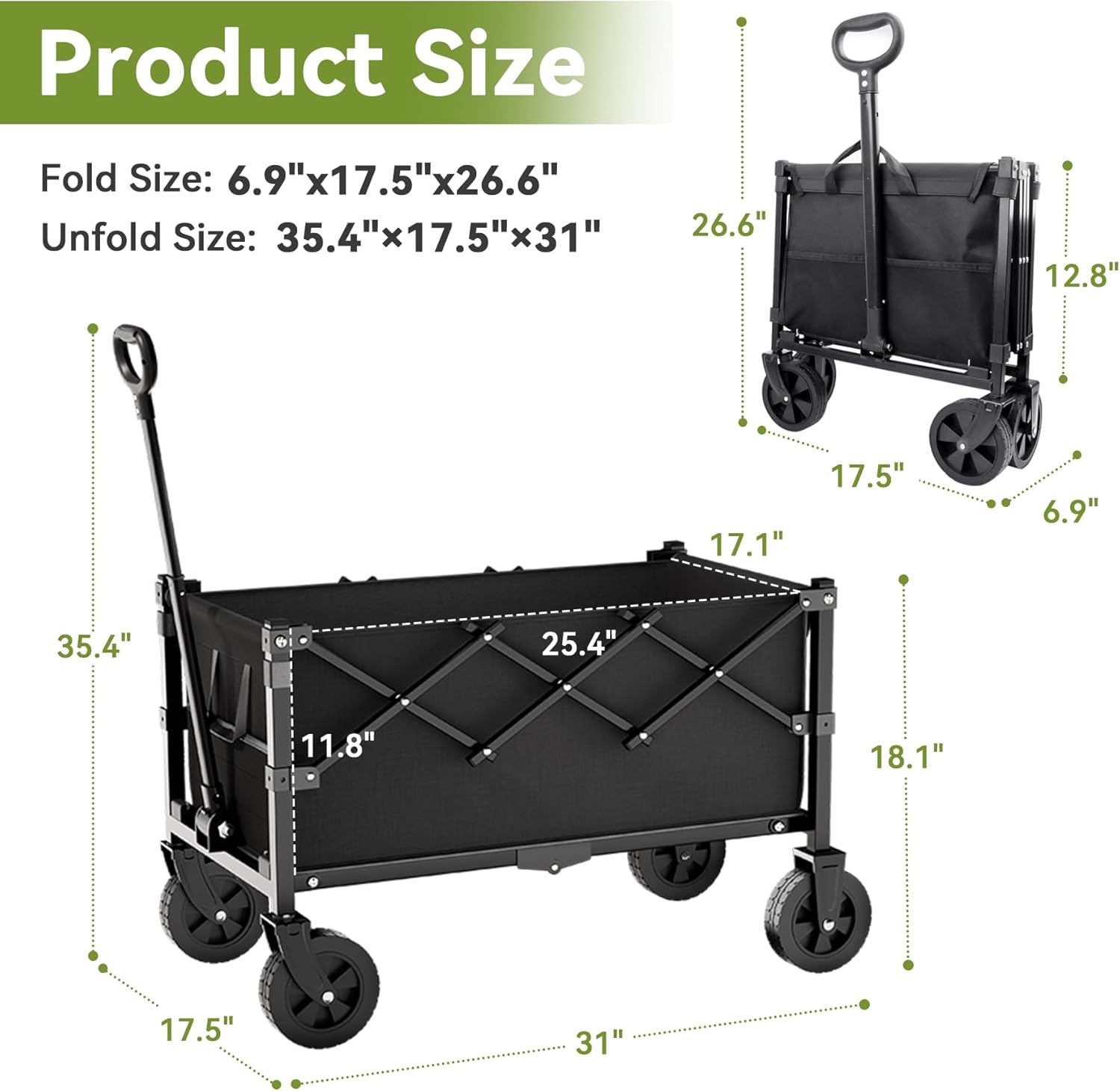 Wagons Carts Foldable, 360LBS Heavy Duty Collapsible Wagon with Wheels
