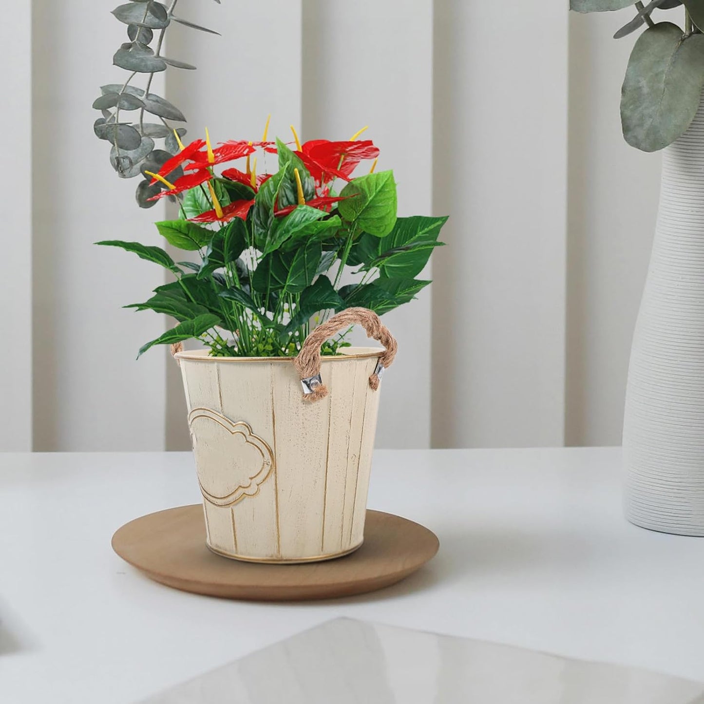 Vintage Metal Flower Bucket Planter with Retro Iron Rustic Farmhouse V