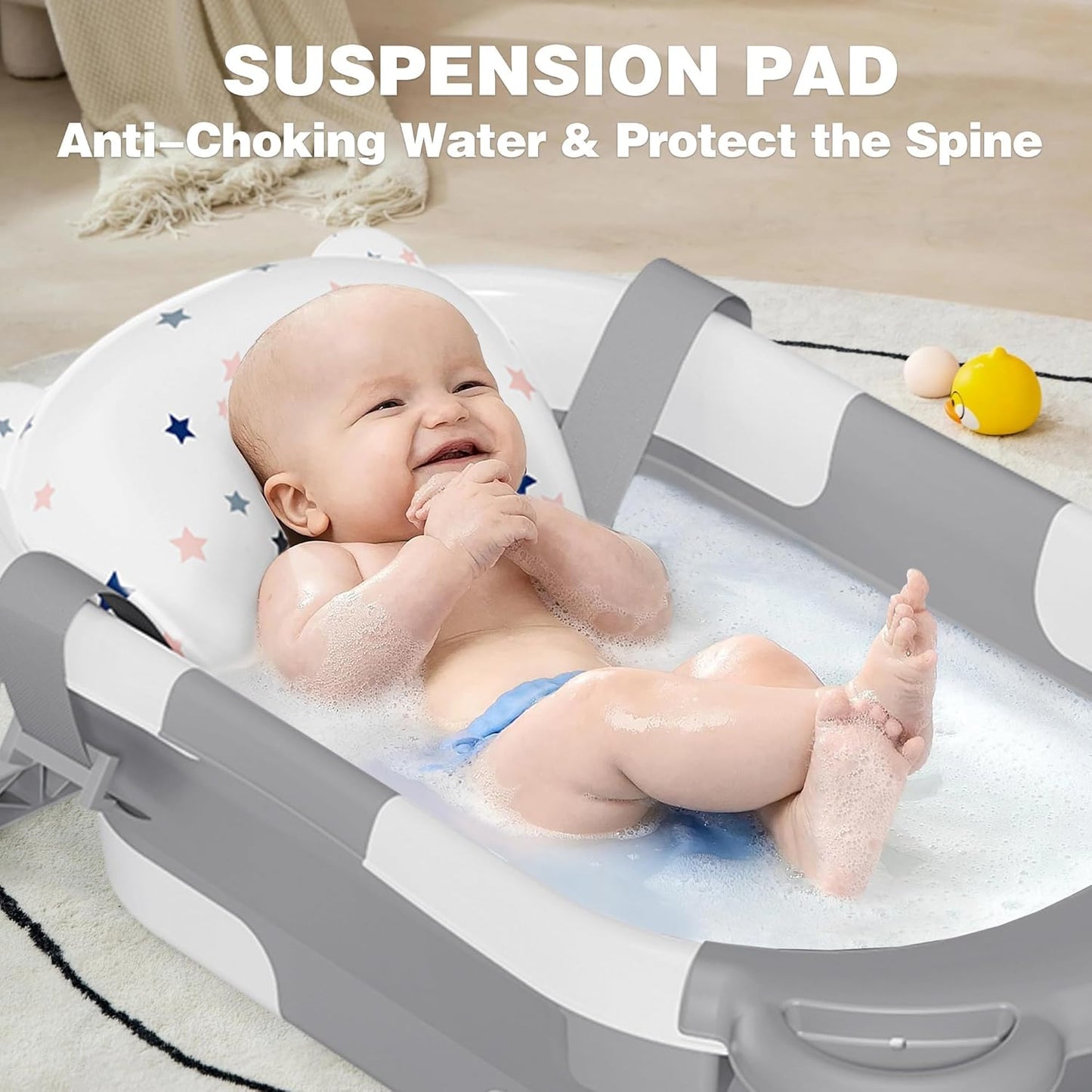 MoreFeel Collapsible Baby Bathtub for Newborn with Thermometer & 1 Hoo
