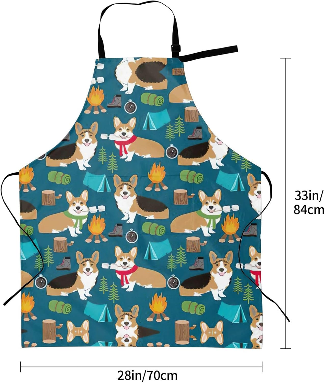 Corgi print Waterproof apron with pocket adjustable cooking apron for adult kitchen bibs to bake
