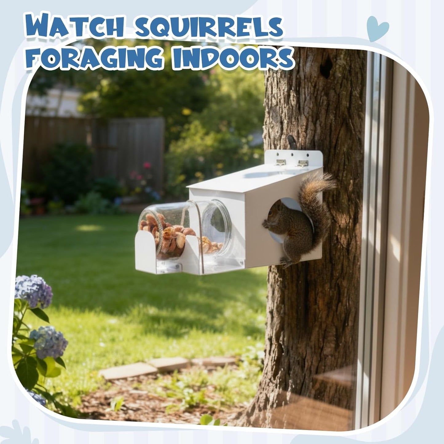 LemonRoad Squirrel Feeder for Outside, Metal Chipmunk Feeder with Removable Clear Glass Jar, Enjoying Squirrels Eating Corn Seeds, Easy to Fill Clean, Prevent Birds ? Animals Stealing Food