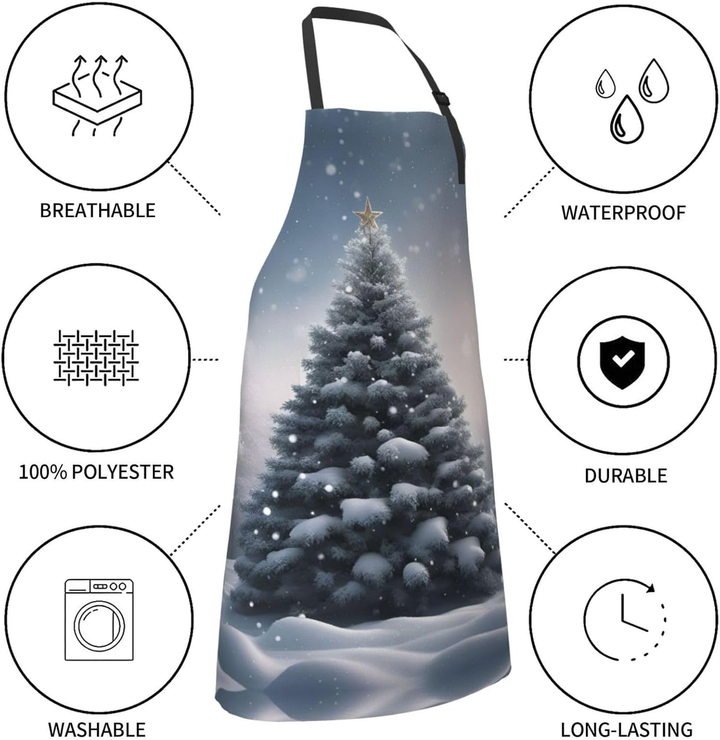 Christmas Tree Snow print Waterproof chef's apron with pocket apron for kitchen cooking baking barbecue and gardening