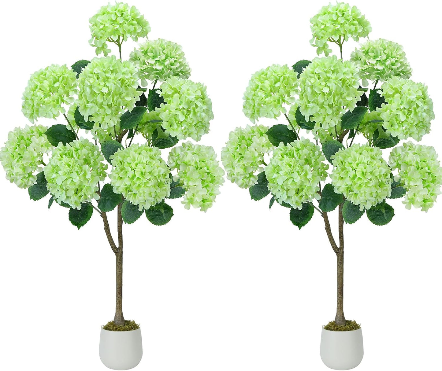 GTIDEA Faux Hydrangea Tree, 47.2 Inch Hydrangea Tree Artificial with Green Flowers, UV Resistant Outdoor Hydrangea Artificial Plants in White Pot for Indoor Outdoor Home Porch Decor (2 Pack)