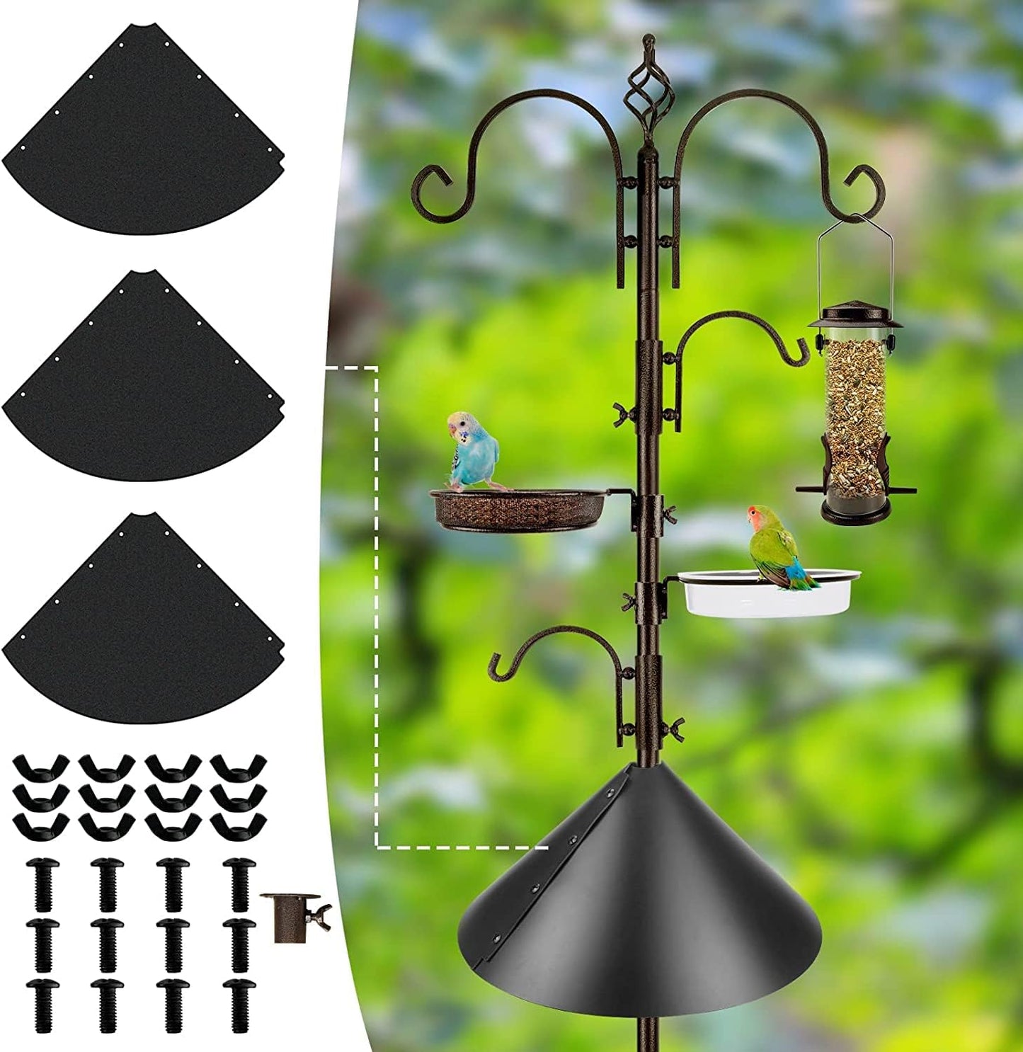 Bird Feeding Station Kit with Squirrel Baffle and Suet Cage Wild Bird Feeder Kit with Mesh Tray, Fruit Hook, and Double W Hook for Attracting Wild Birds