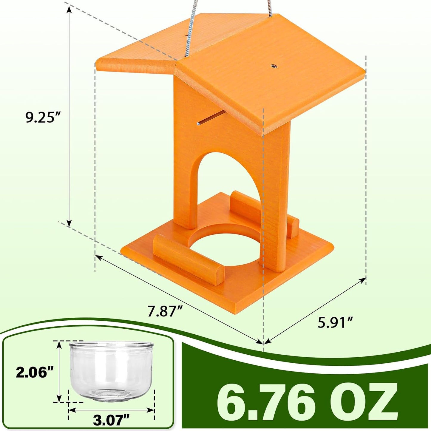 Oriole Feeders for Outdoors Hanging,All-in-One Recycled Plastic Oriole Feeder with A Removable Glass Cup Jelly or Jam, Fruit, Nectar or Seed for Orioles,Orange,1 Pack