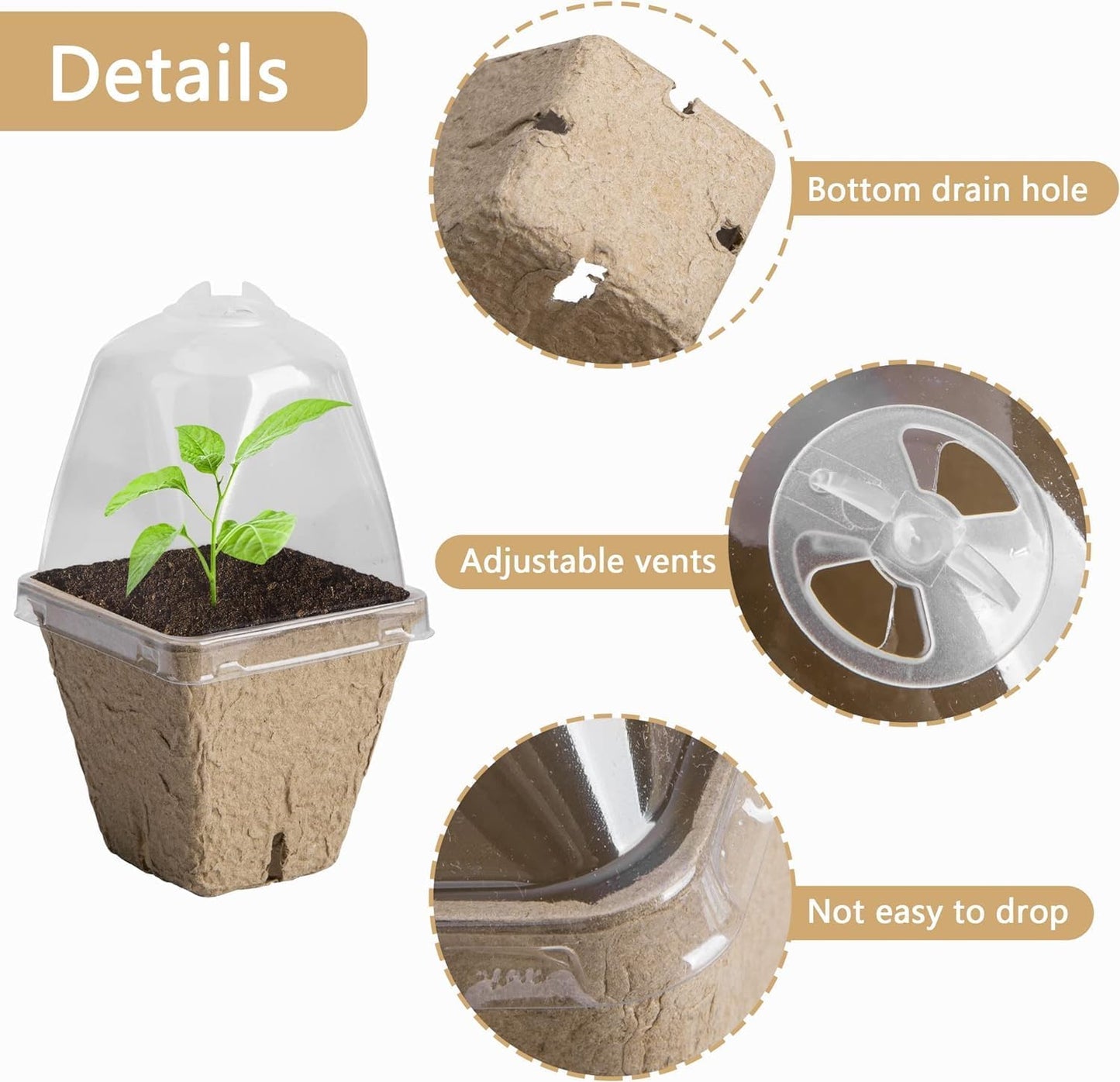 Purple Star 40 PCS Seeding Starter Pots for Planting- 2.3 Inch Square 