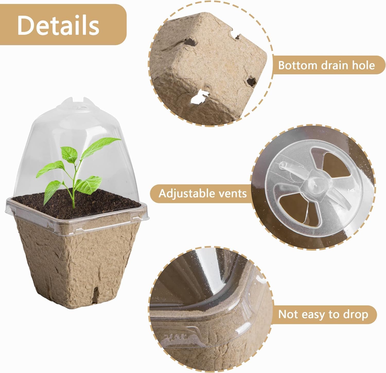 Purple Star 40 PCS Seeding Starter Pots for Planting- 2.3 Inch Square 