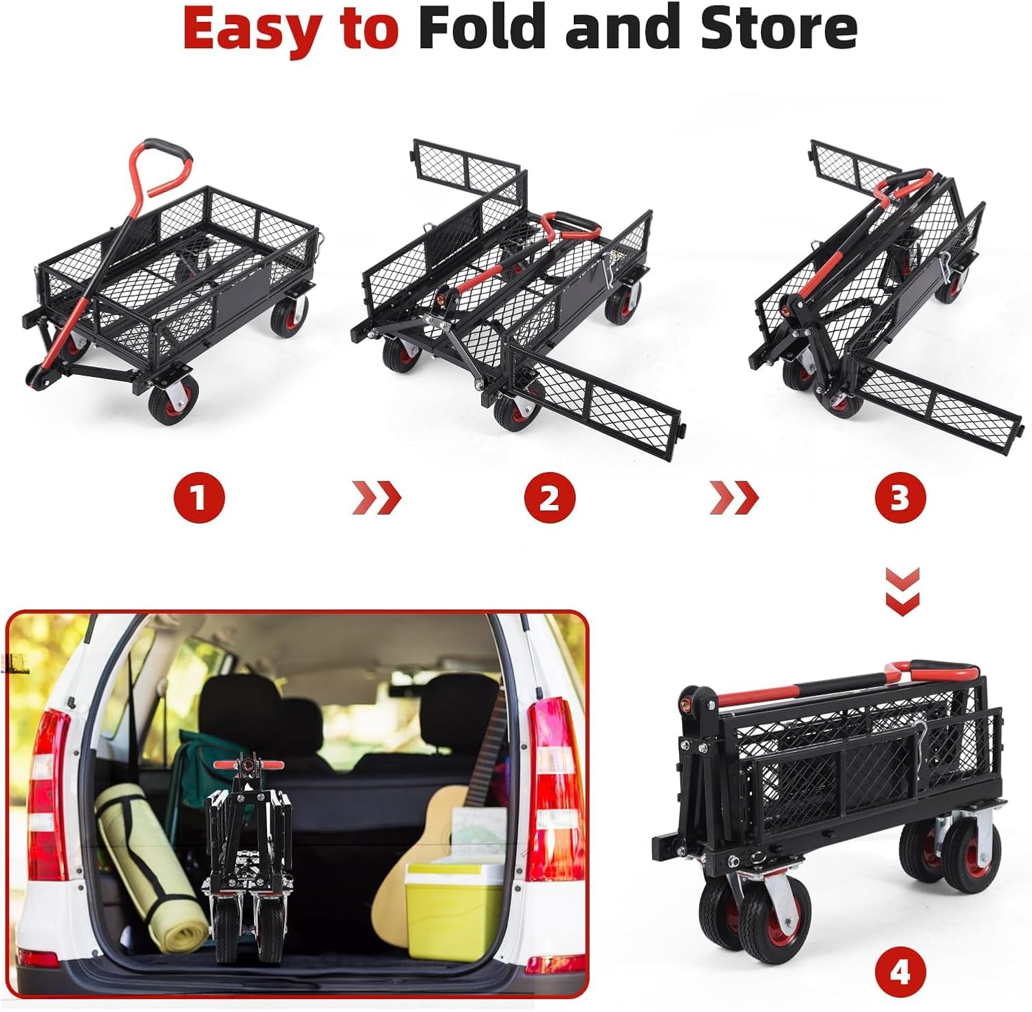 360 Lbs Steel Garden Folding Wagon Cart Heavy Duty with 180° Rotating 