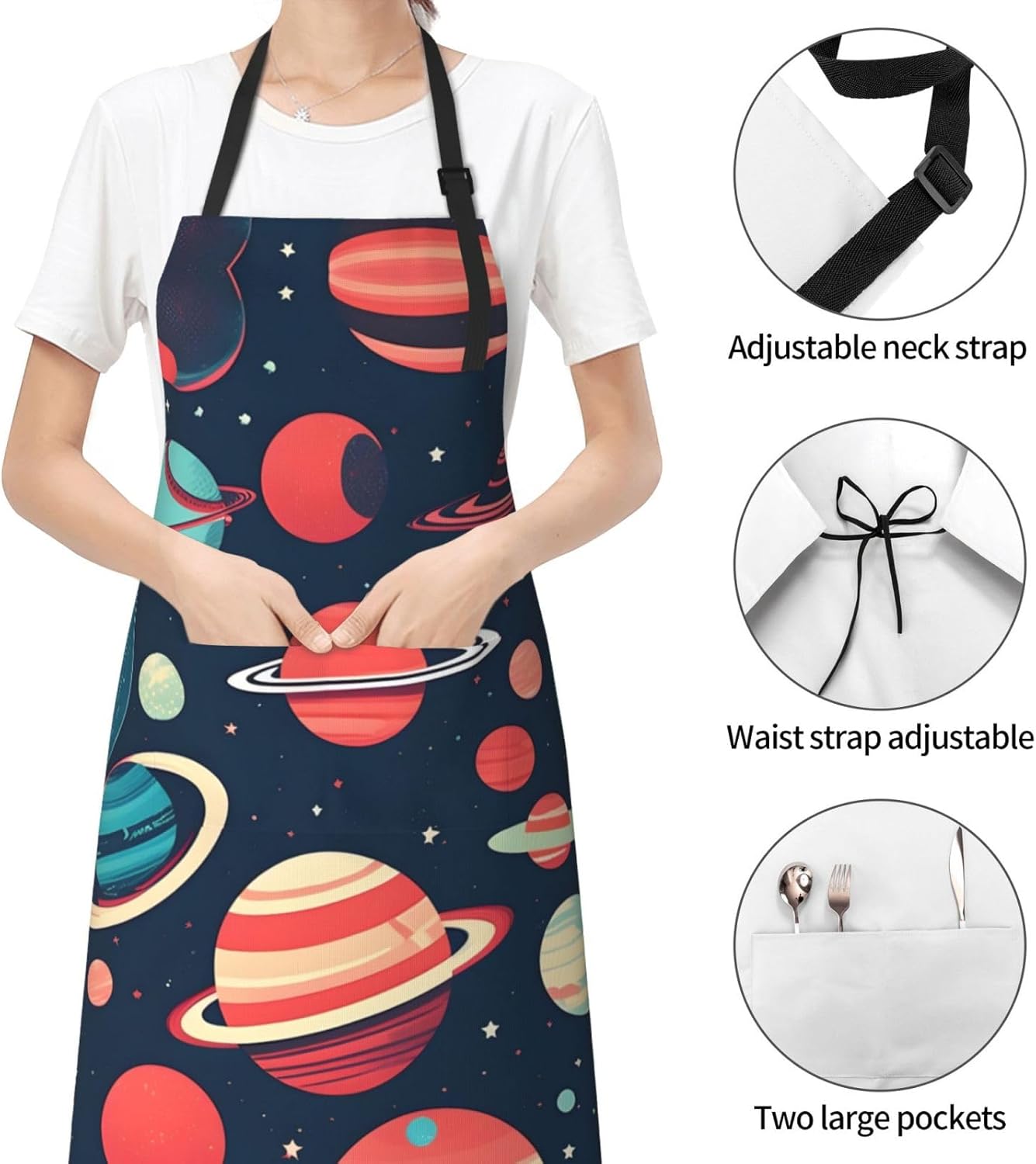 Outer Space Planets Print Laundry apron 28x33 In Waterproof Kitchen Ap