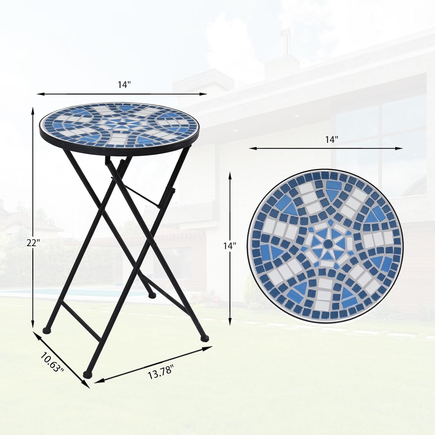 VCUTEKA Mosaic Outdoor Side Table, Patio Side Tables with 14" Ceramic 
