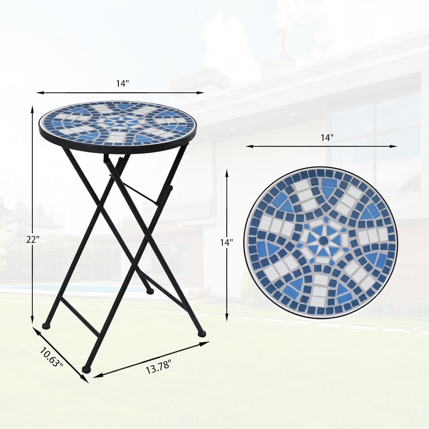 VCUTEKA Mosaic Outdoor Side Table, Patio Side Tables with 14" Ceramic 