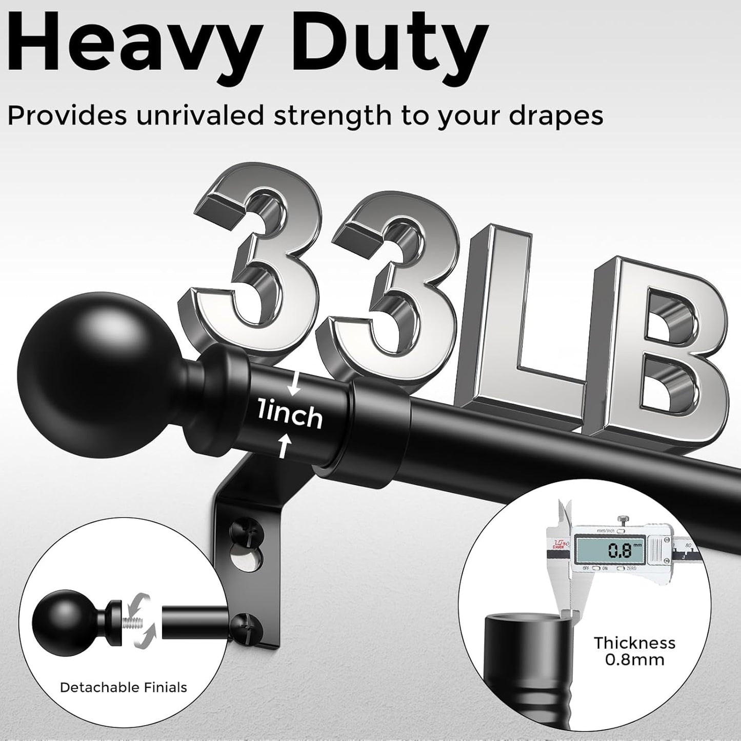 Curtain Rods 48 to 84 Inch, Black 1 Inch Adjustable Heavy Duty Curtain Rods for Windows, Decorative Modern Window Treatment Rod, Telescopic Splicing Metal Drapery Pole, Easy Installation