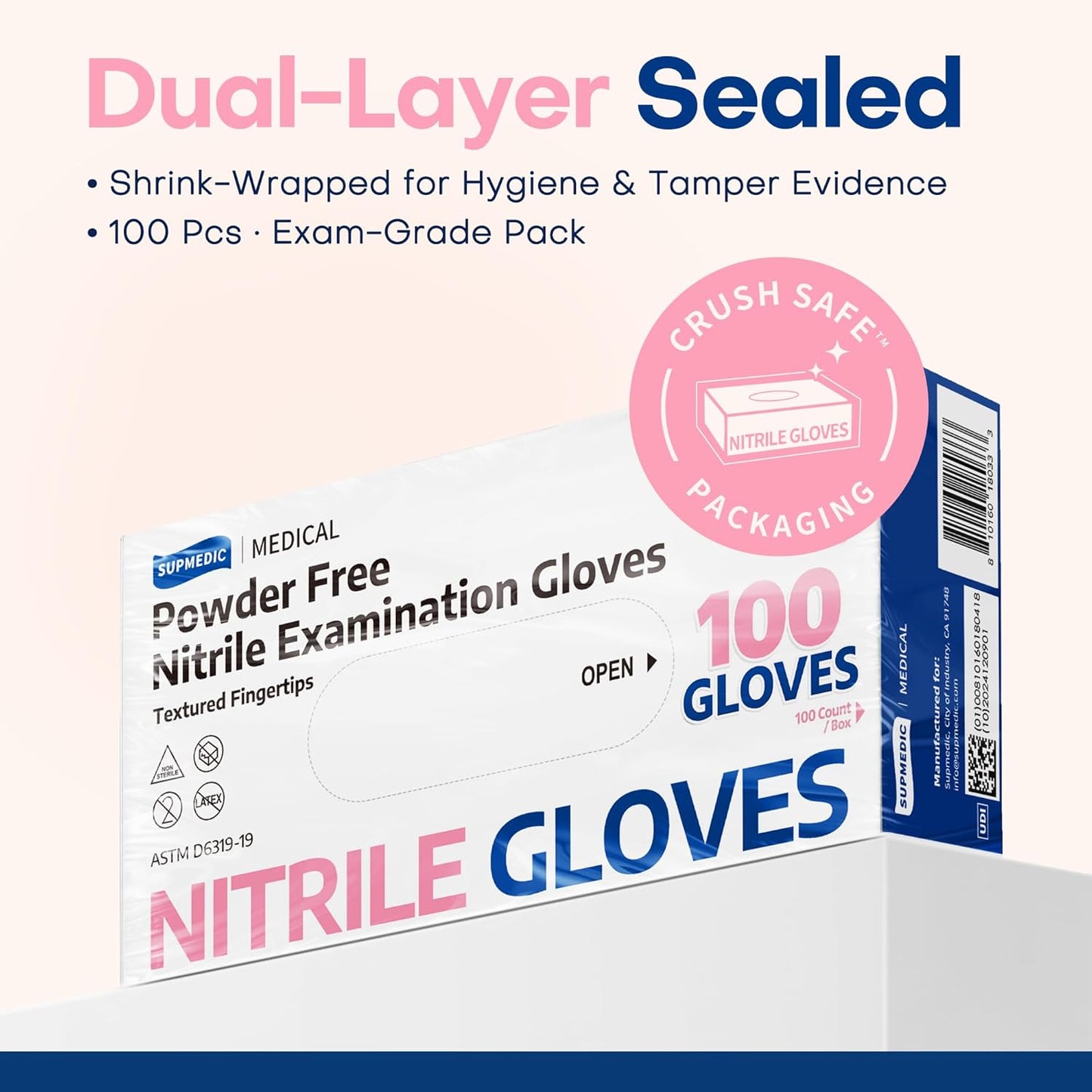 Medical Nitrile Exam Gloves, 3.5 mil Powder-Free Food-Safe Disposable Glove for Cooking Cleaning Esthetician 100 Pcs