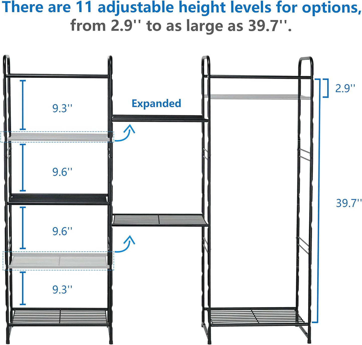 5 Tier Shelf, Heavy Duty Metal Bathroom Shelf Plant Stand, Stackable, Black