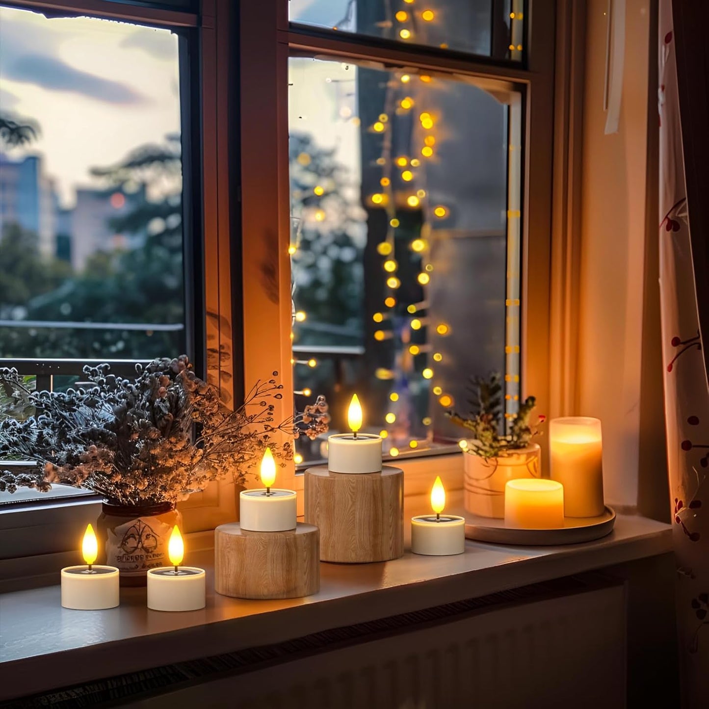 Yme Solar Tea Lights Candles, 12 Pack Small Rechargeable Battery Operated LED Flickering Flameless Tealight Candles with Dusk to Dawn Sensor for Outdoor Waterproof Garden Patio Yard Party Decor